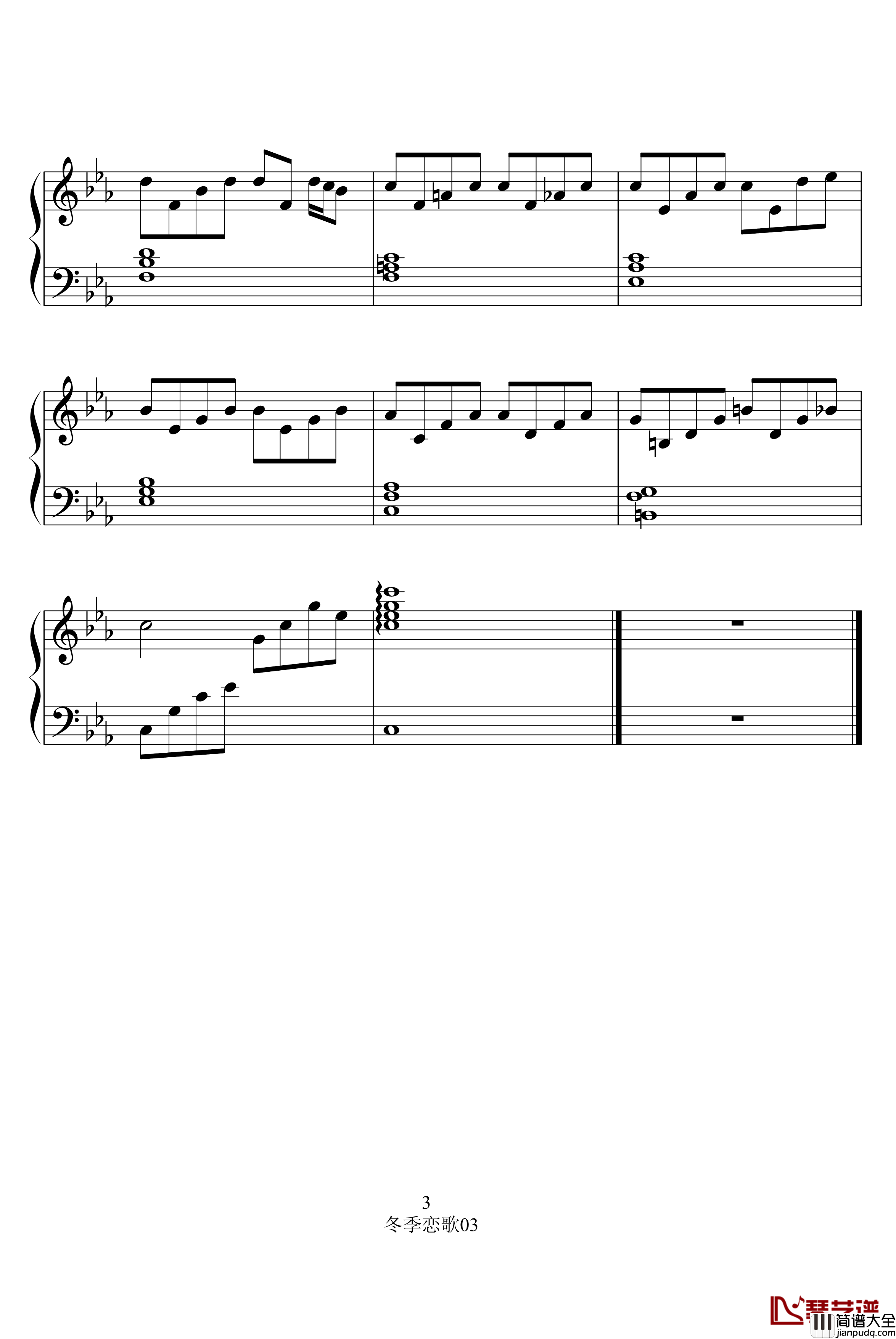 蓝色生死恋2钢琴谱_冬季恋歌插曲_韩日剧