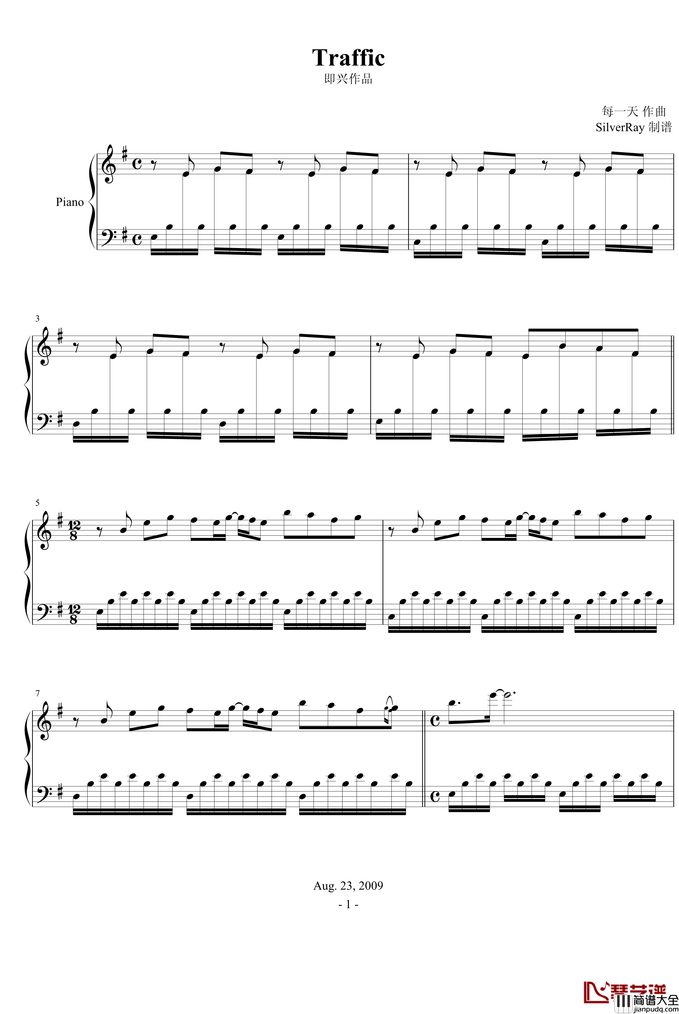 Traffic钢琴谱_每一天作品_每一天