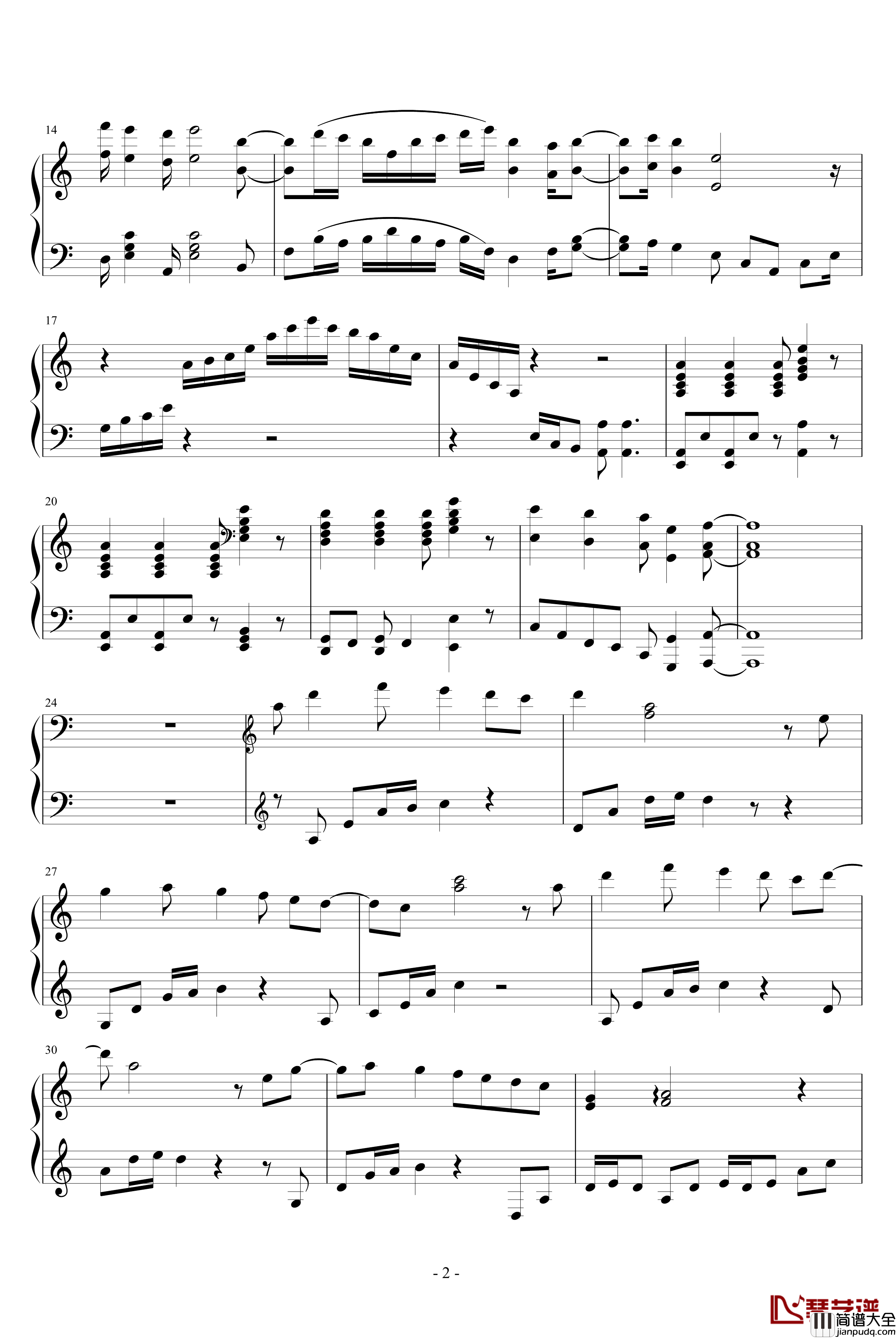 夏夜幻想钢琴谱_阿天