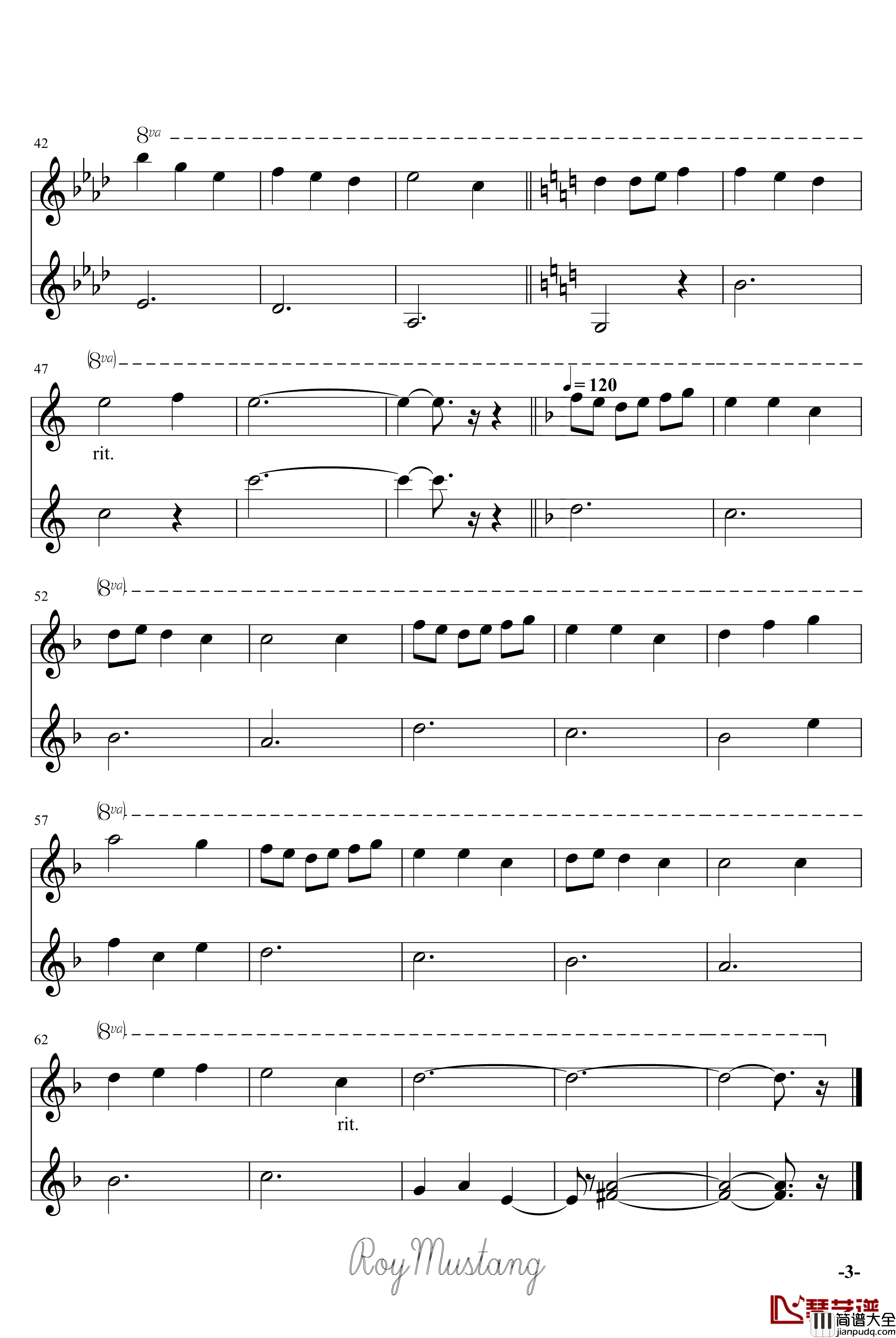 蕾西钢琴谱_动漫影视_潘多拉之心