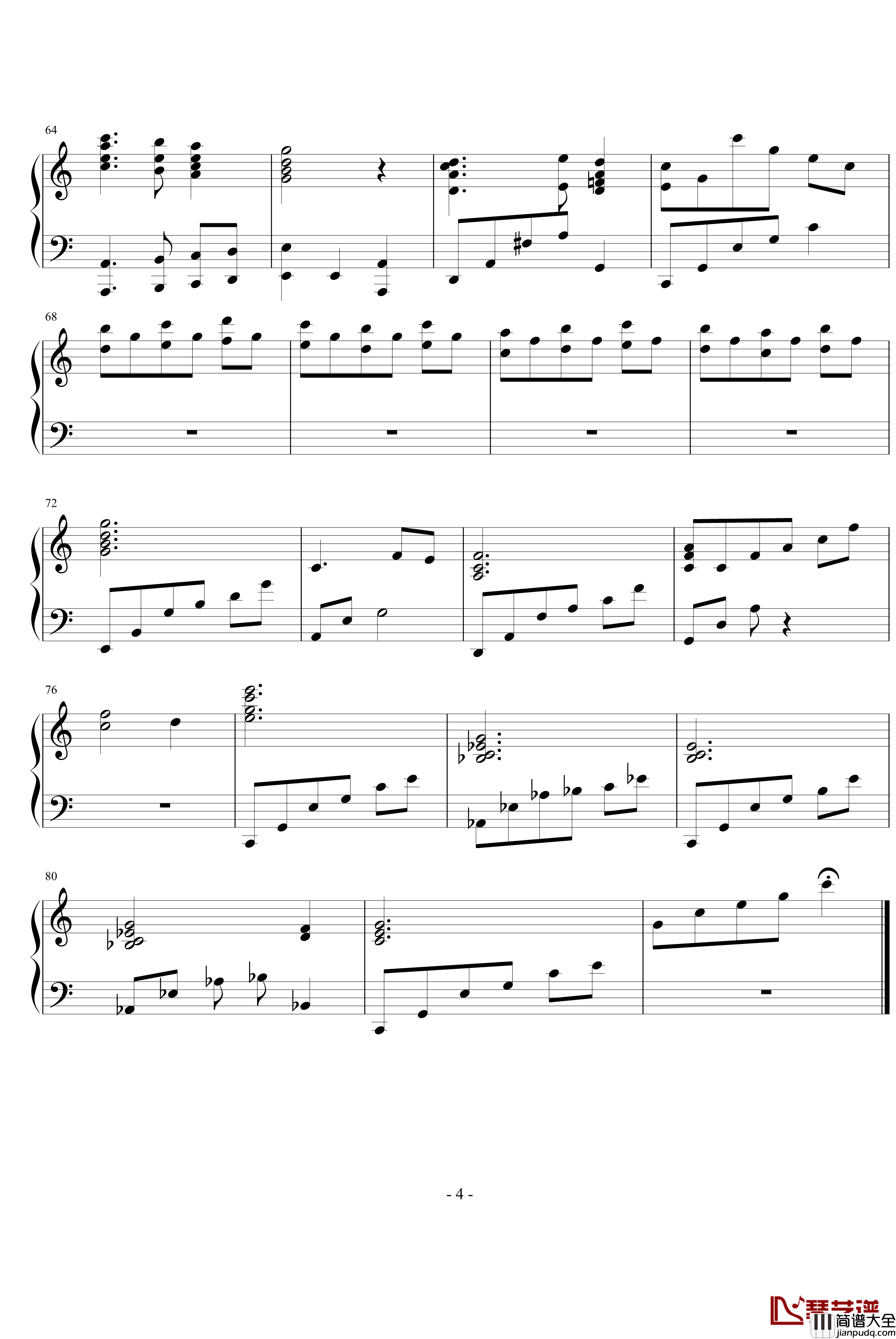 夜之歌钢琴谱_动漫影视