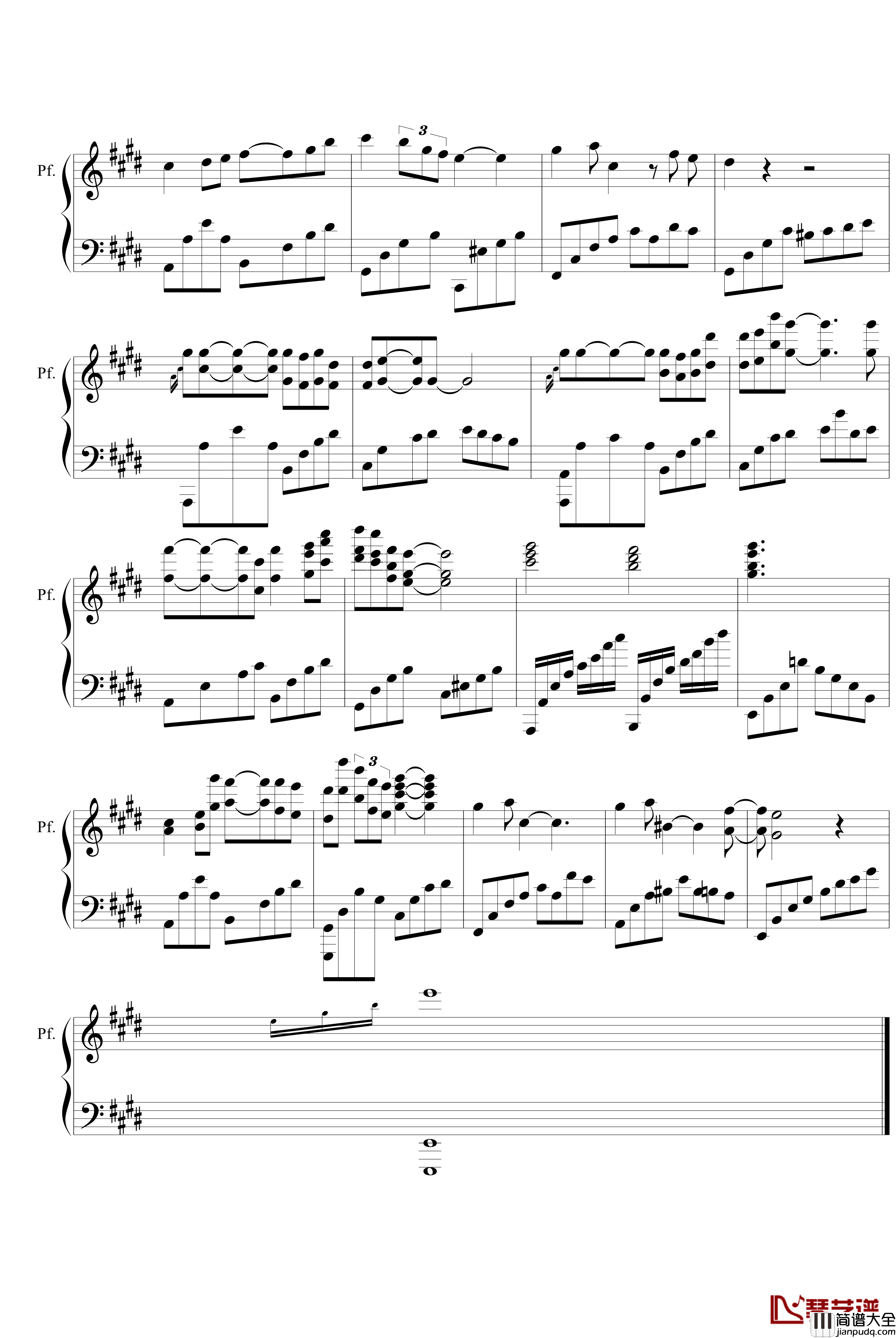 殇情留白钢琴谱_无限