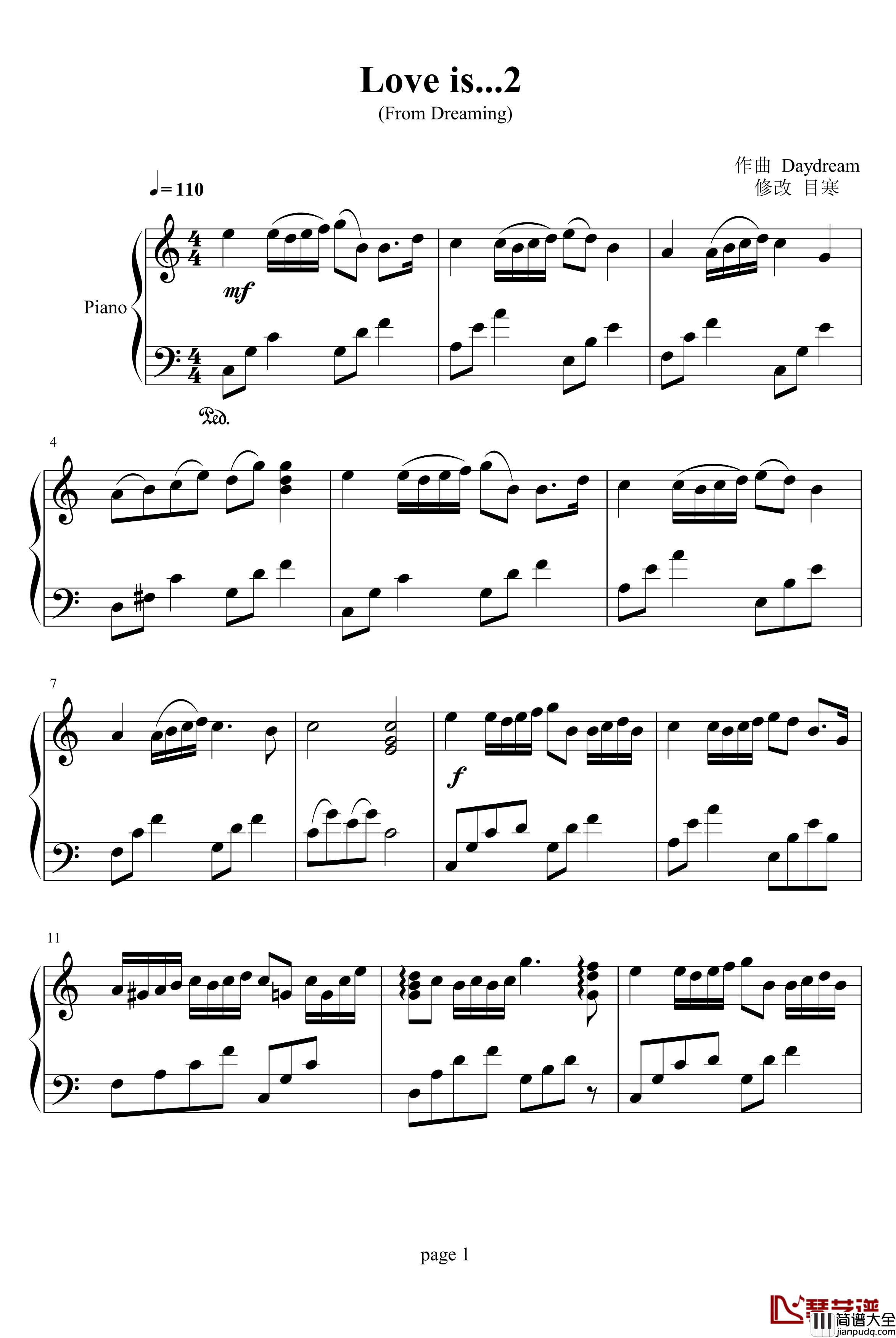 Love_is钢琴谱_C调简化版_The_Daydream