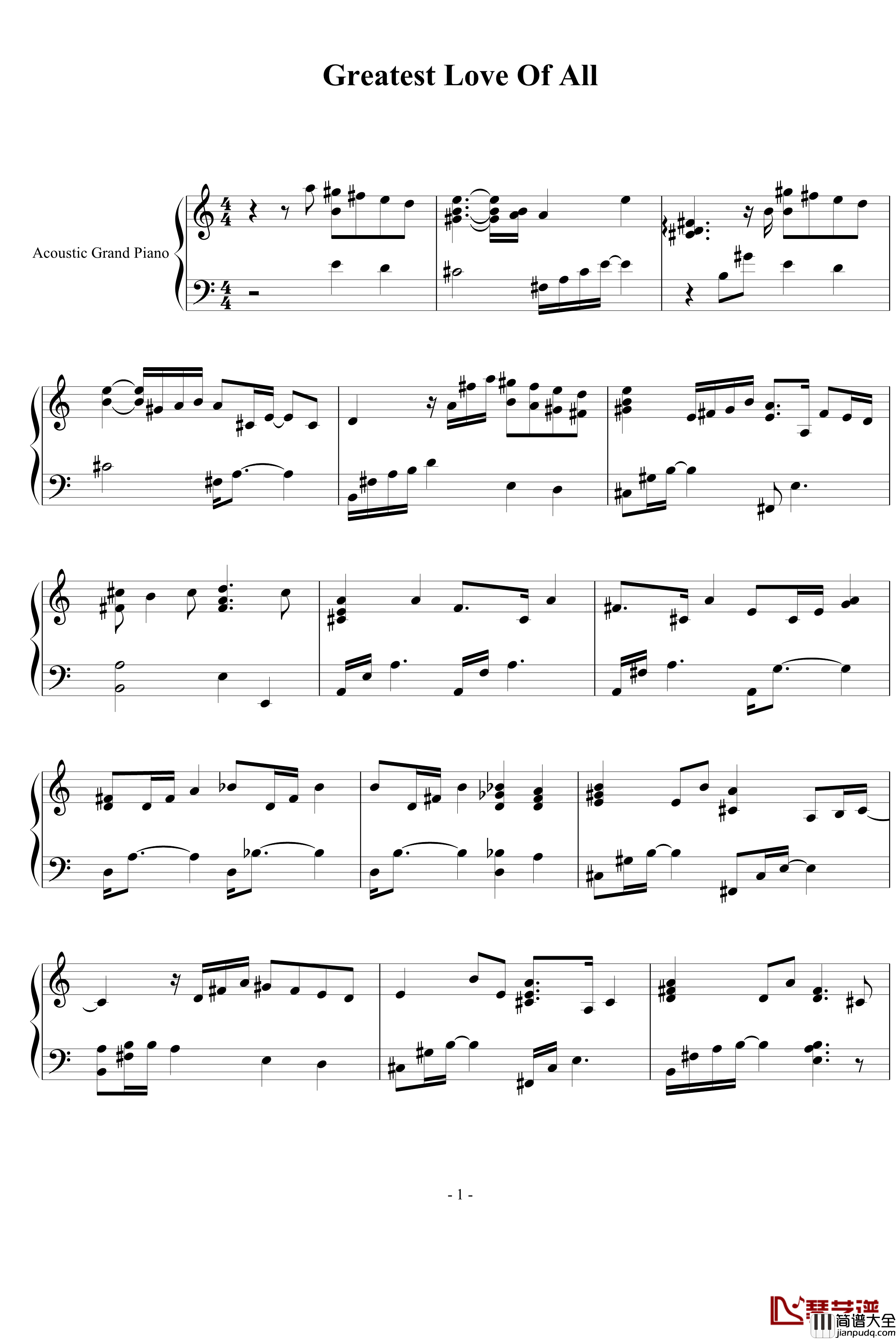 Greatest_Love_of_All钢琴谱_欧美经典