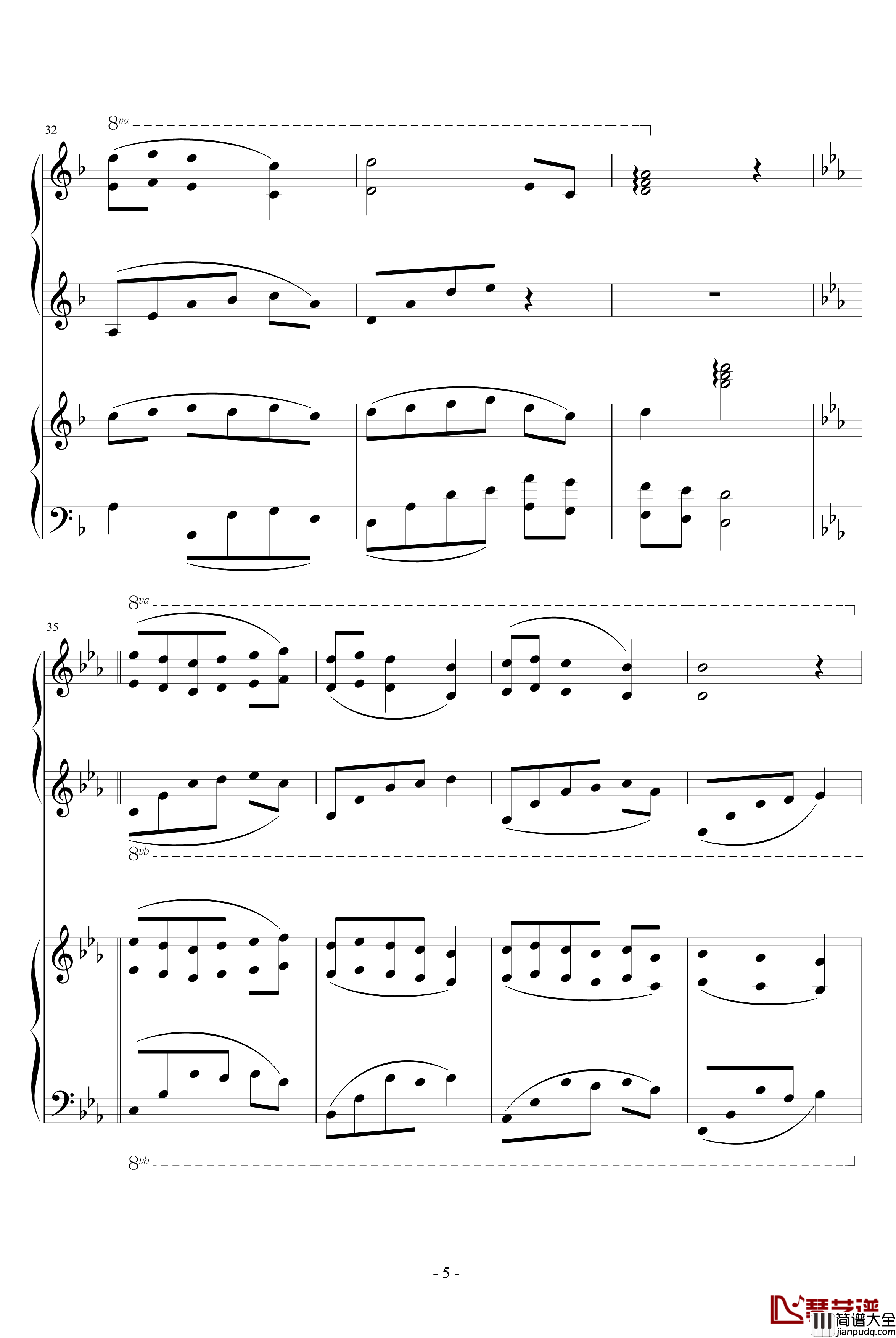 潘多拉之心插曲钢琴谱_双钢琴版_动漫影视