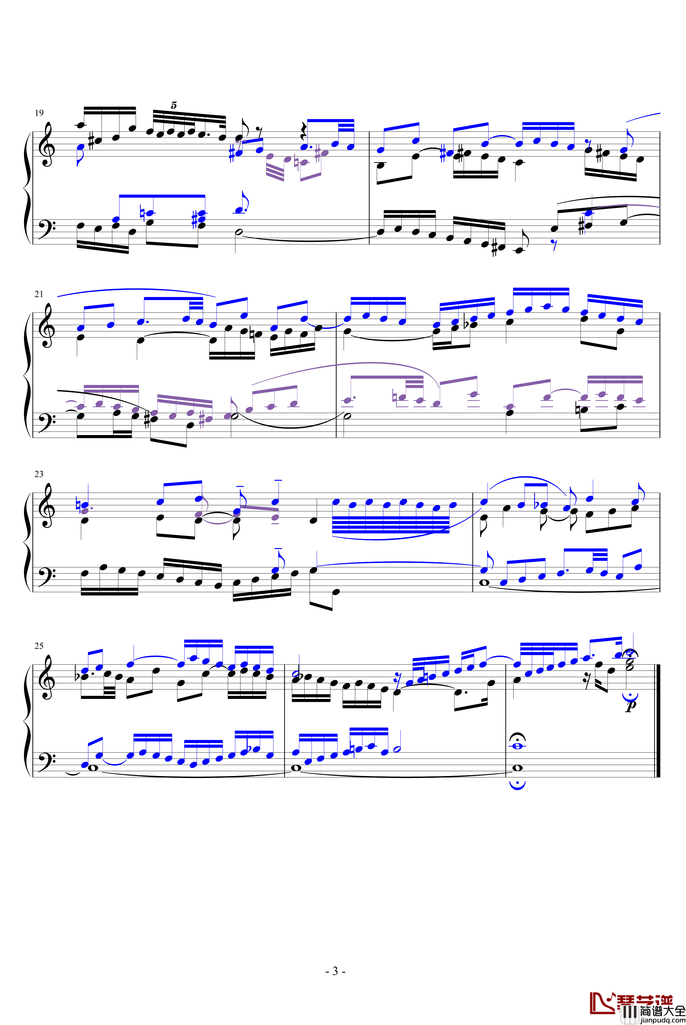 C大调赋格钢琴谱_巴赫