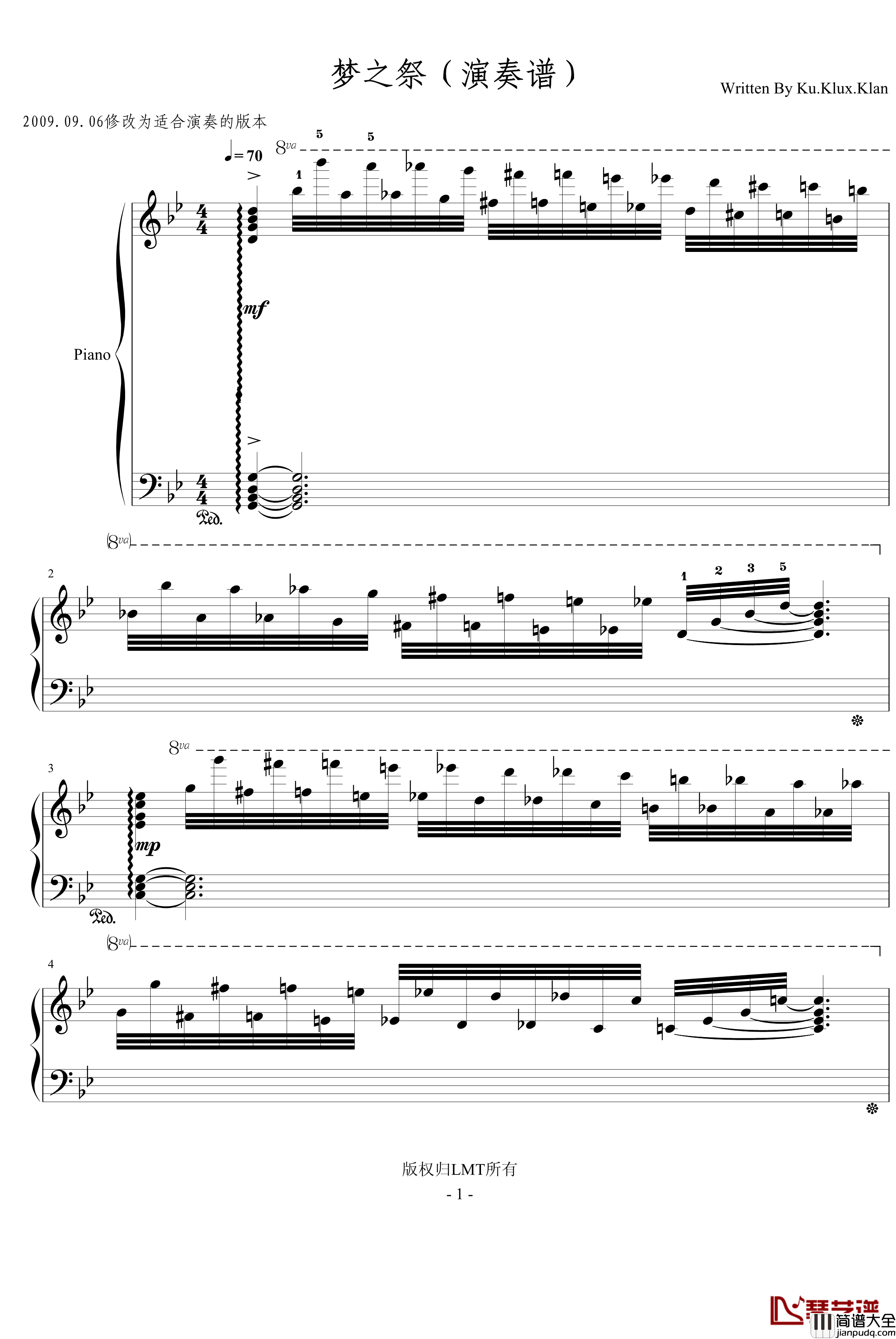 梦之祭钢琴谱_完美演奏谱_Ku.Klux.Klan