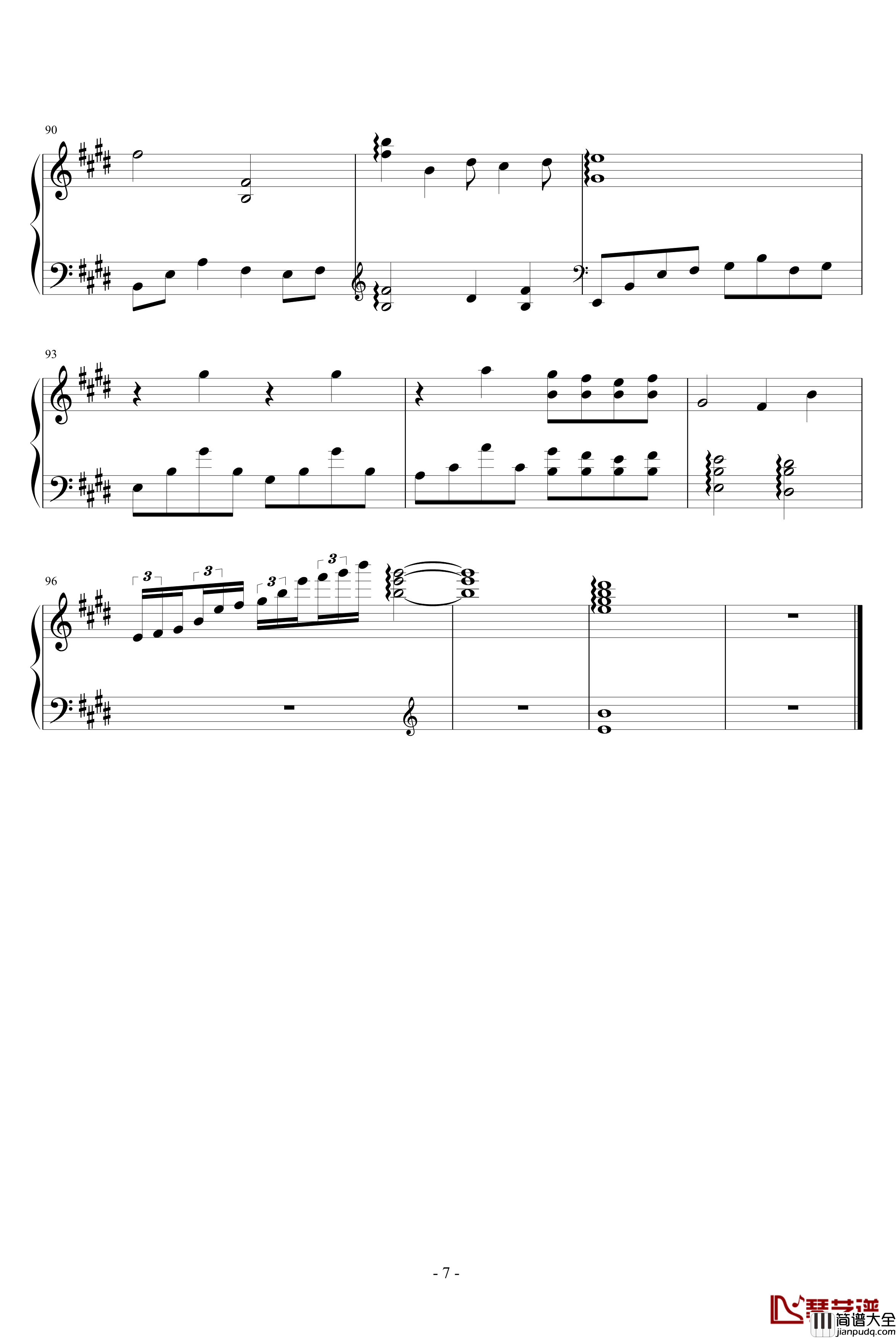 但愿人长久钢琴谱_纯钢简易版_王菲