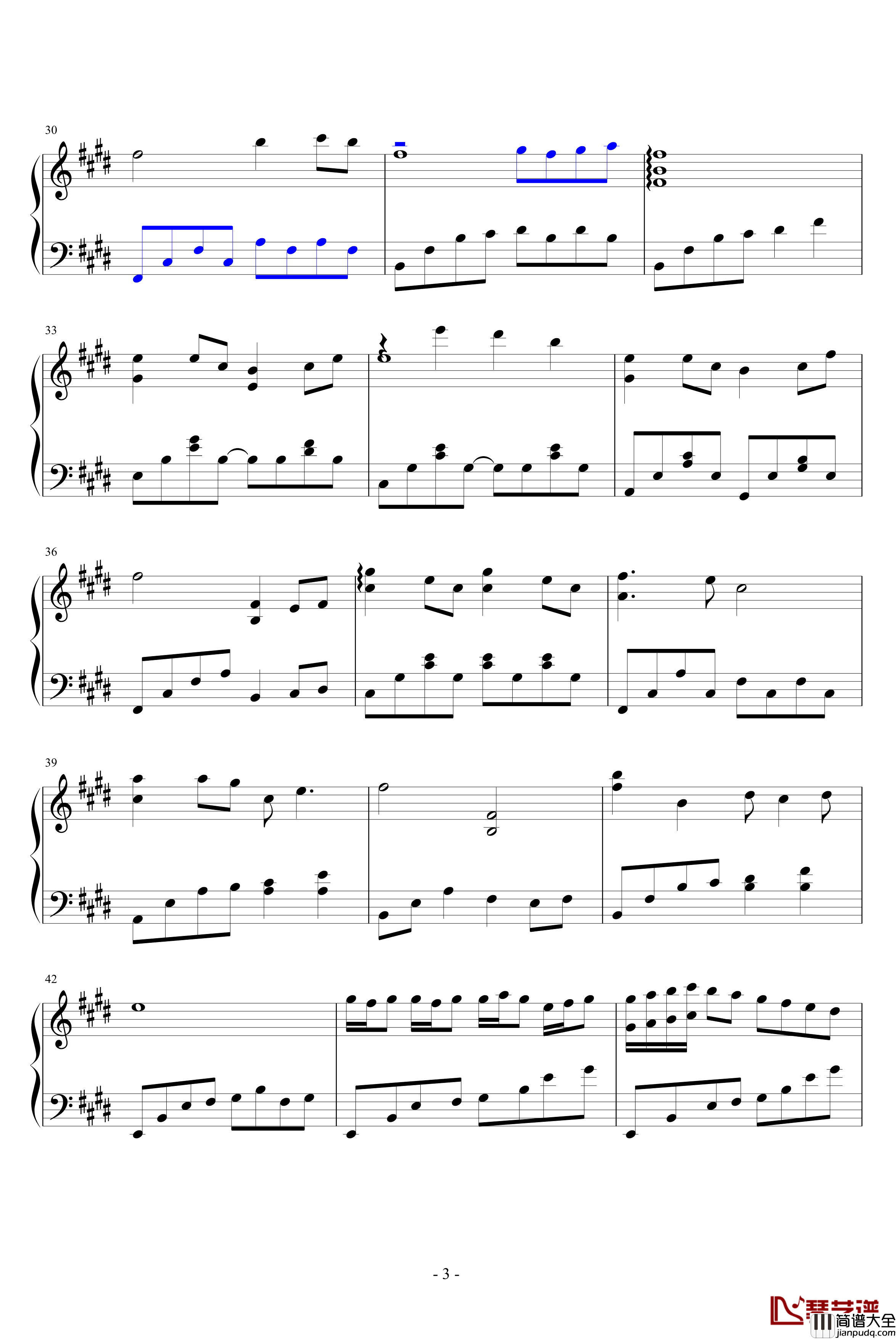 但愿人长久钢琴谱_纯钢简易版_王菲