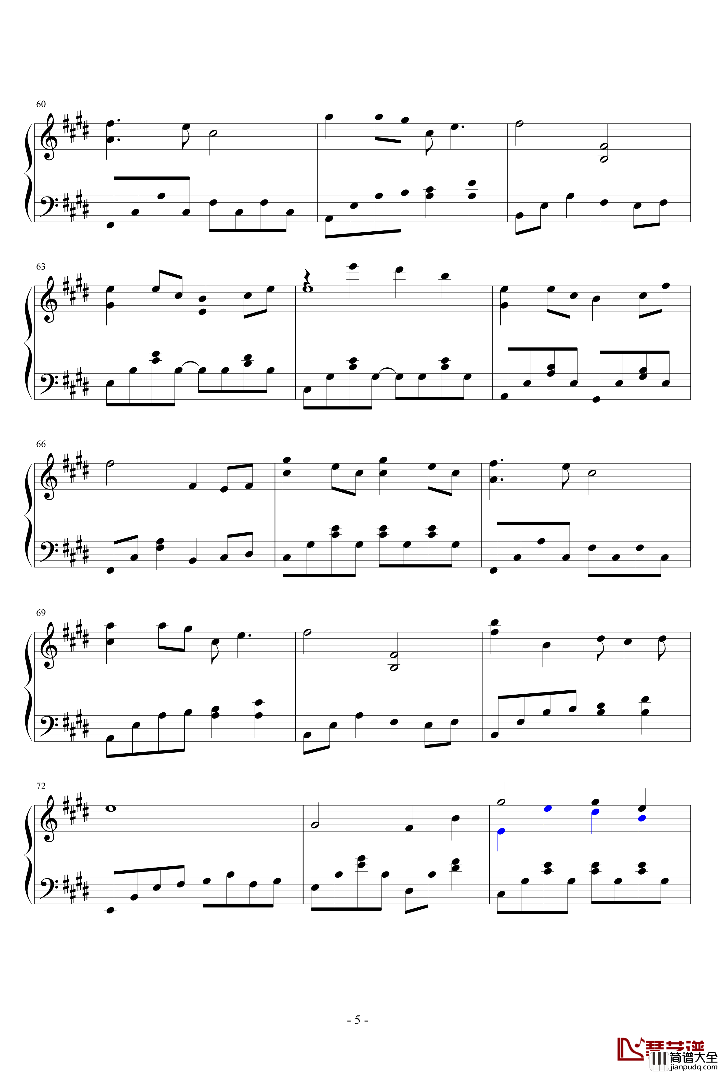 但愿人长久钢琴谱_纯钢简易版_王菲