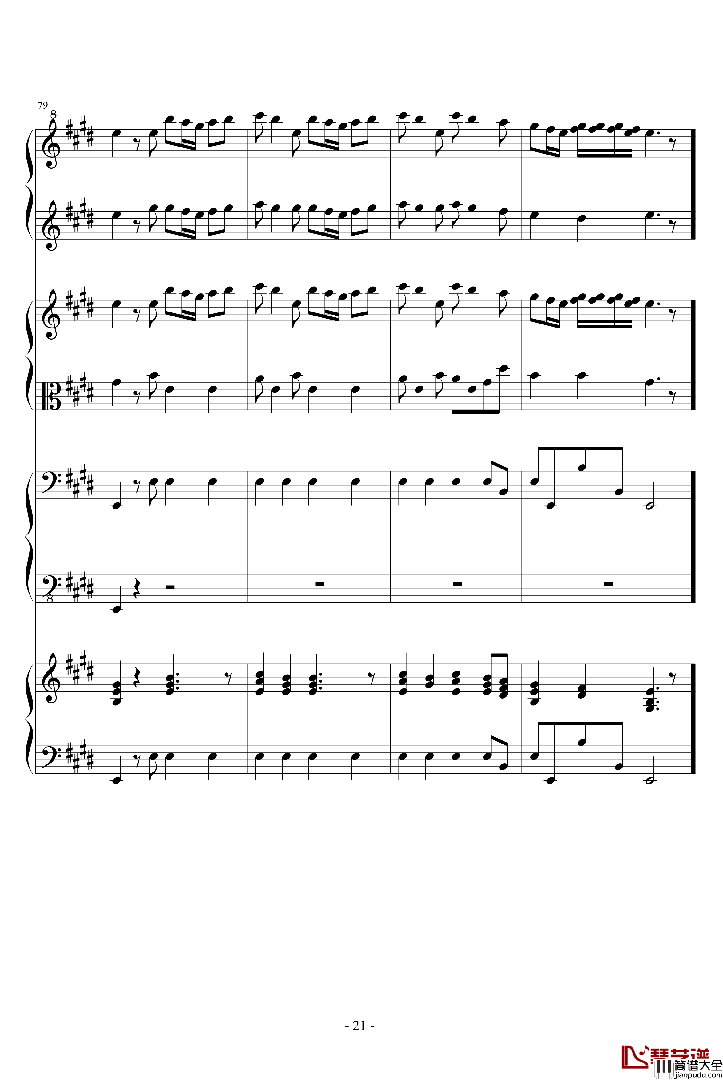 四季·春钢琴谱_钢琴四重奏_维瓦尔第