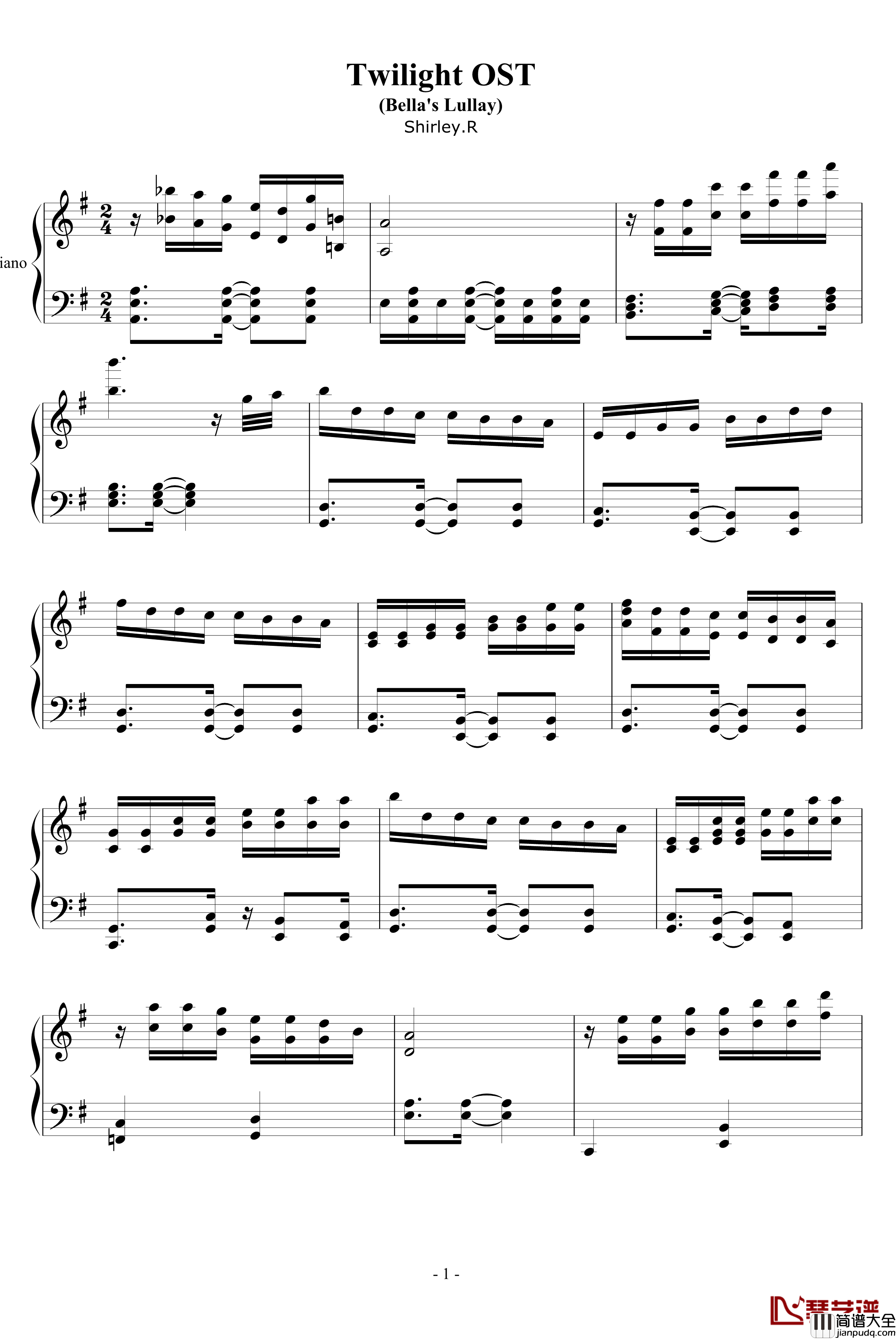 Twilight钢琴谱_暮光之城_影视