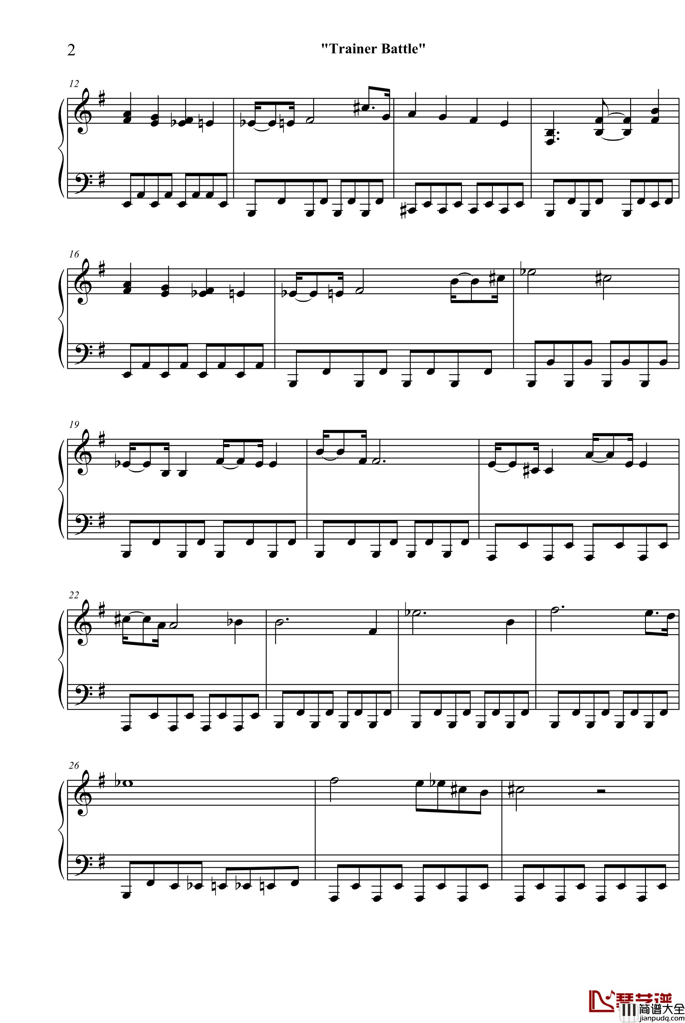 口袋妖怪战斗钢琴谱_游戏