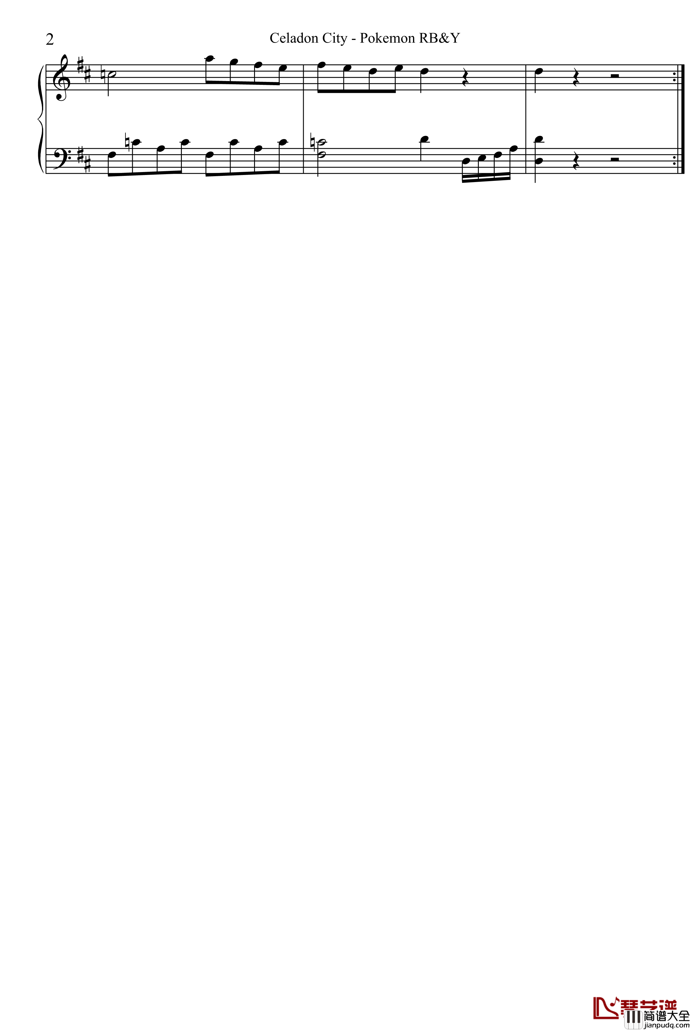 红蓝绿黄青瓷城钢琴谱_游戏_口袋妖怪