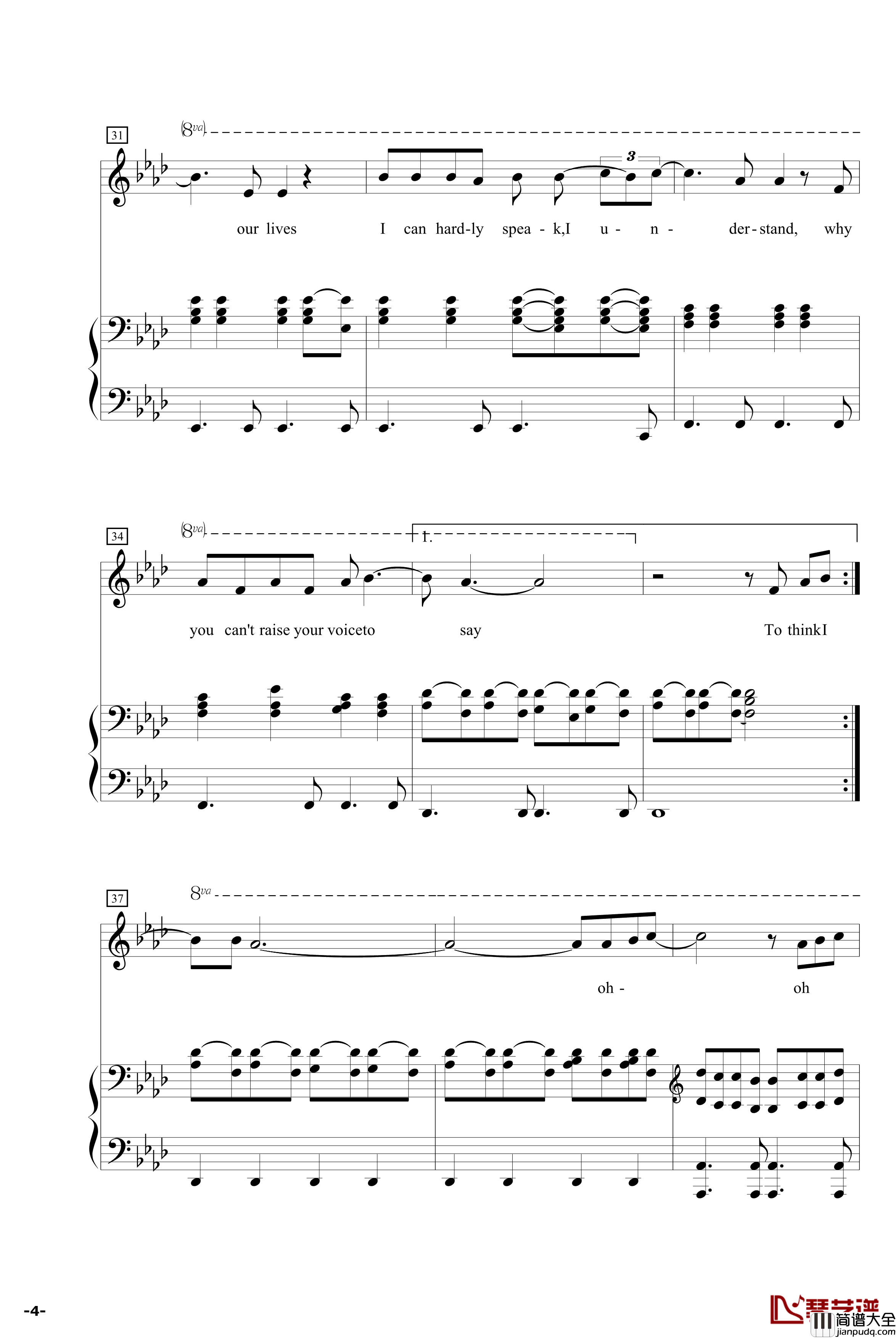 Run钢琴谱_LeonaLewis修正版