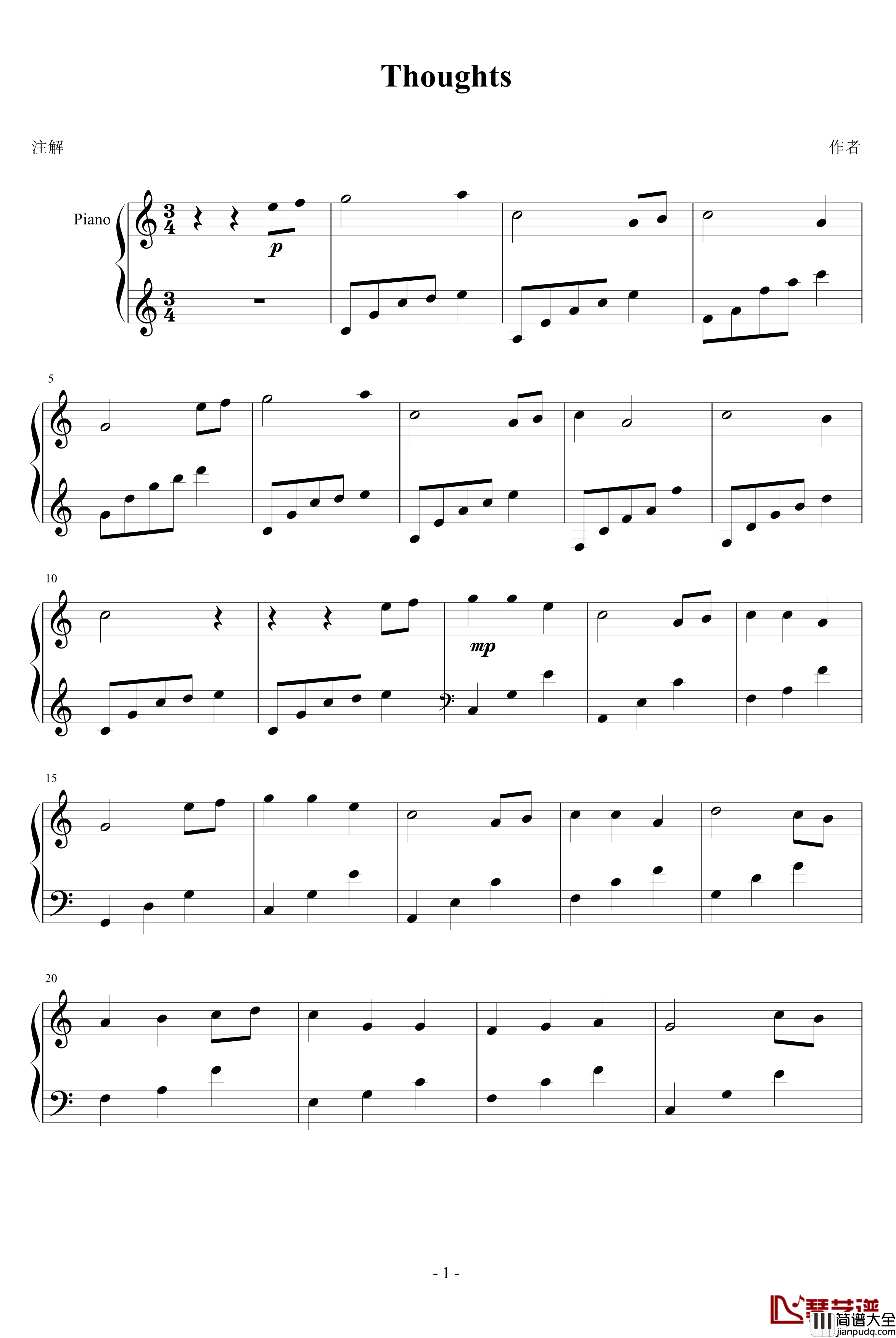 Thoughts钢琴谱_整哆笼