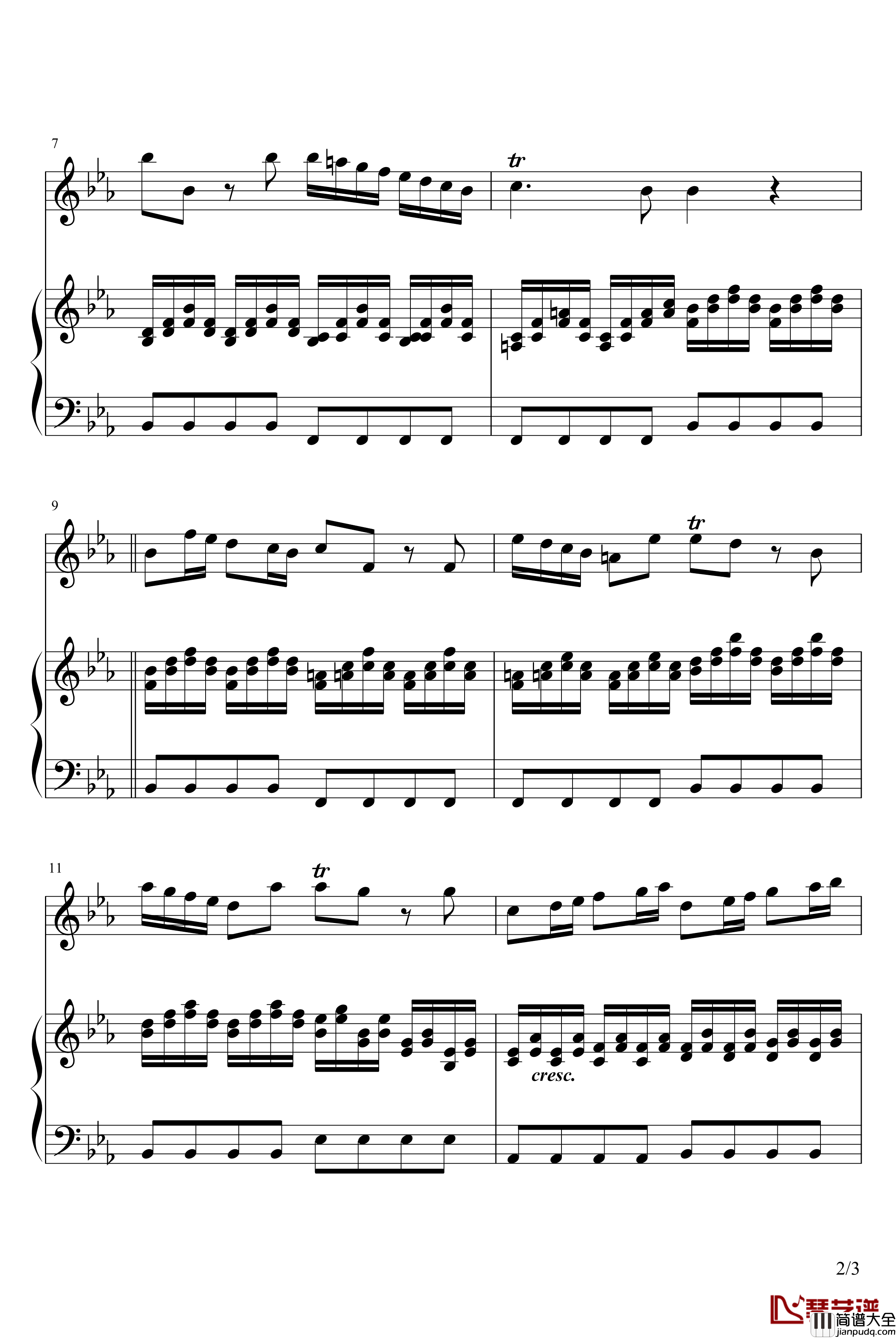 四季·冬之第二乐章钢琴谱_钢琴+小提琴_维瓦尔第