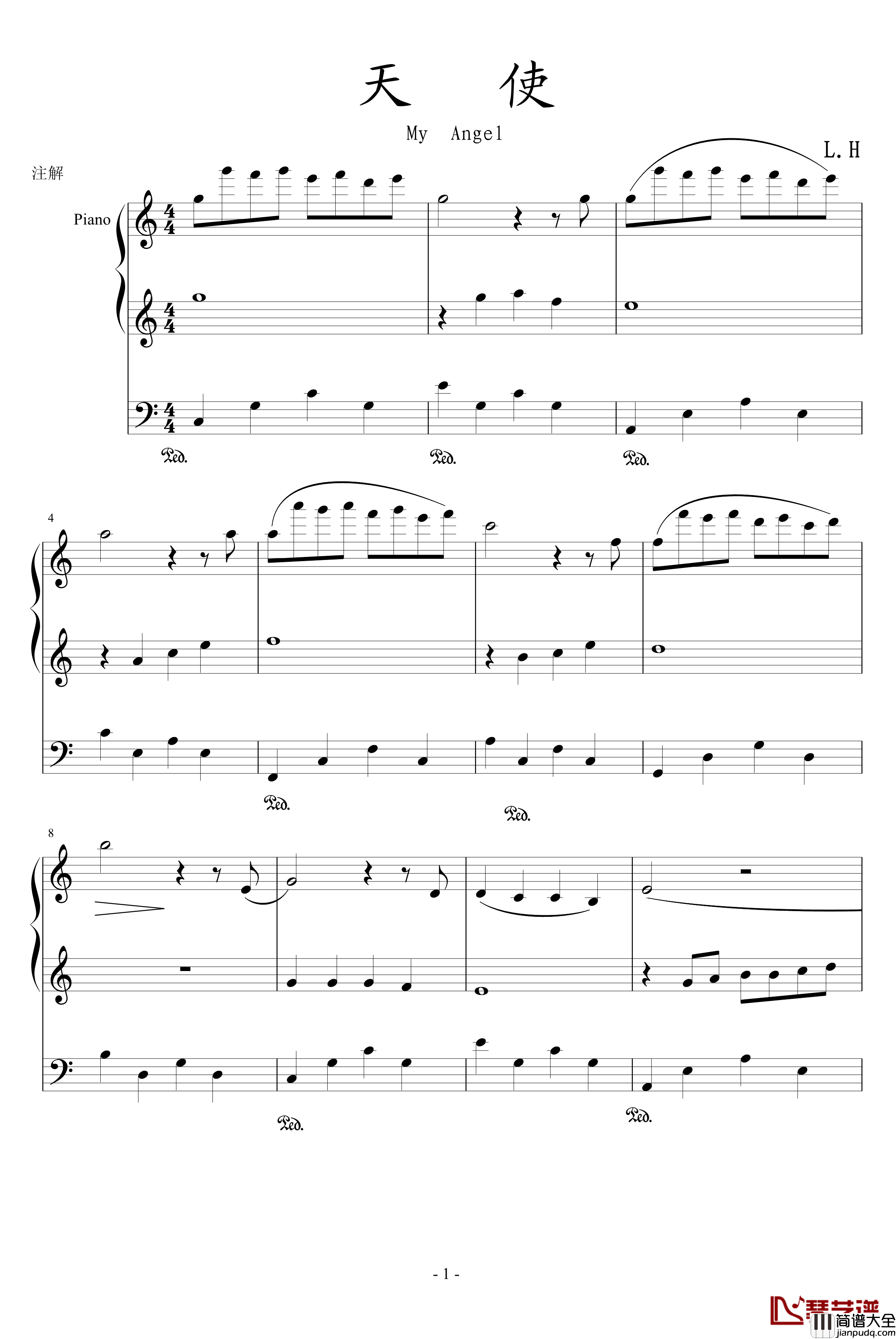天使钢琴谱_朗朗琴声