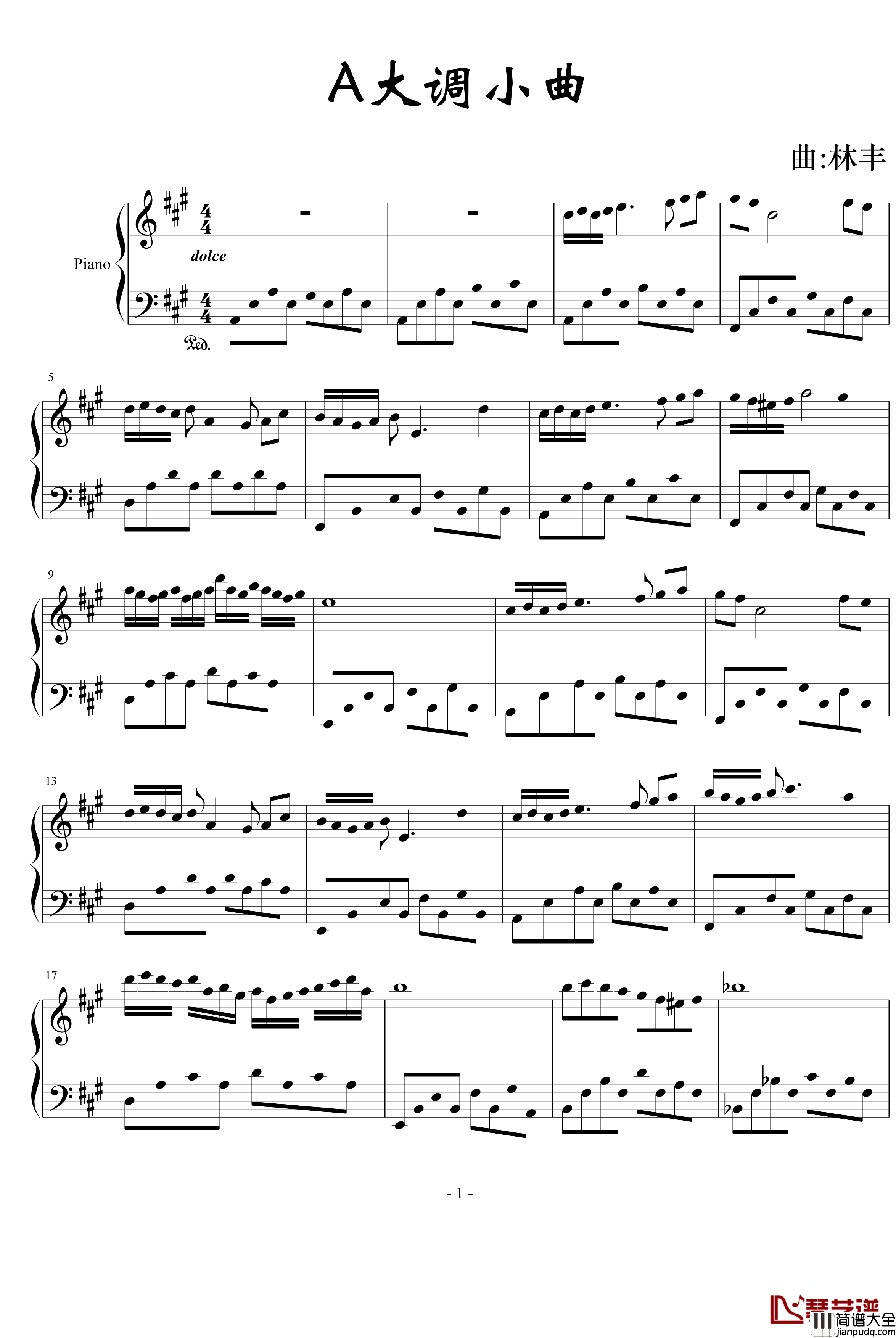 A大调小曲钢琴谱_风花雨露