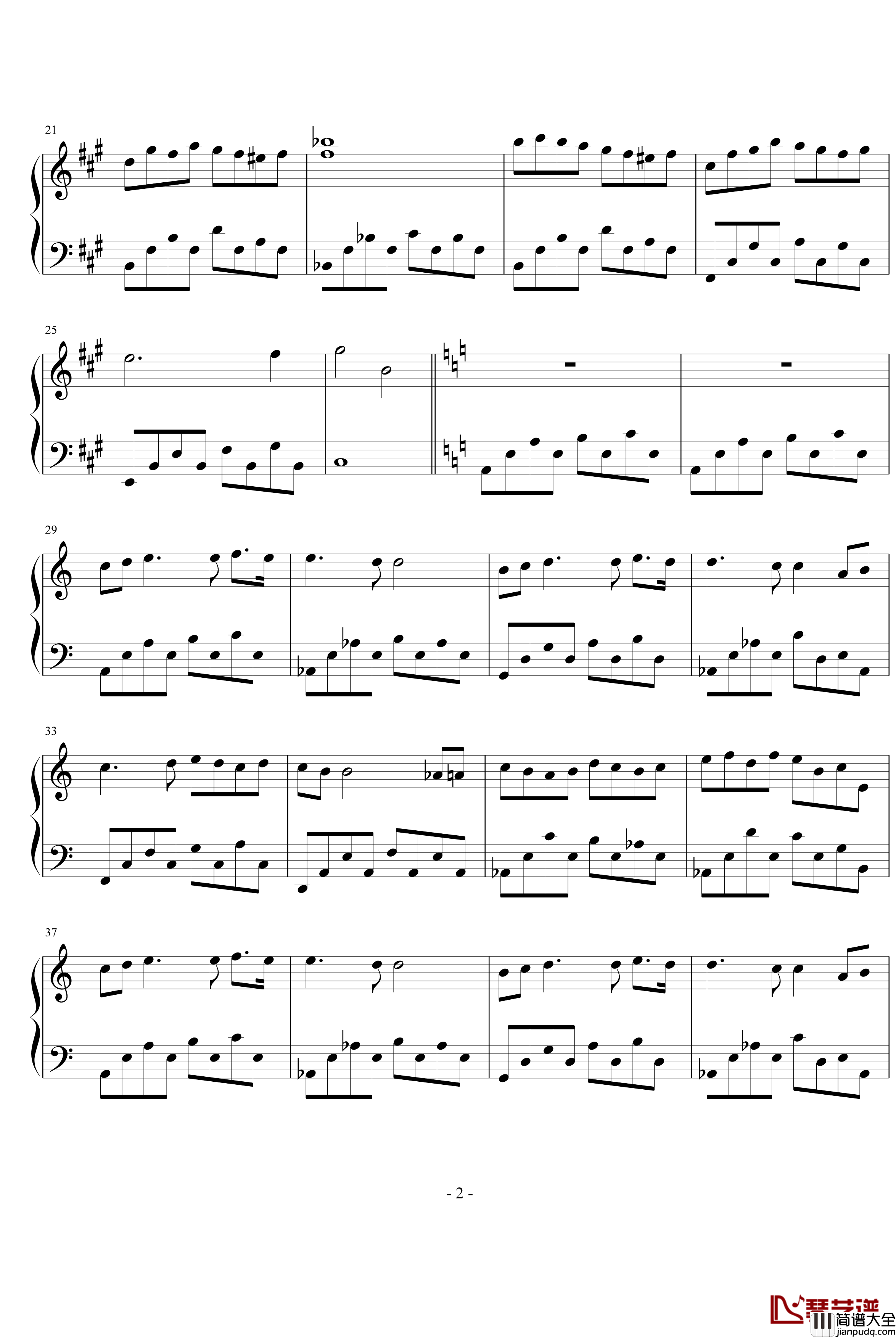 A大调小曲钢琴谱_风花雨露