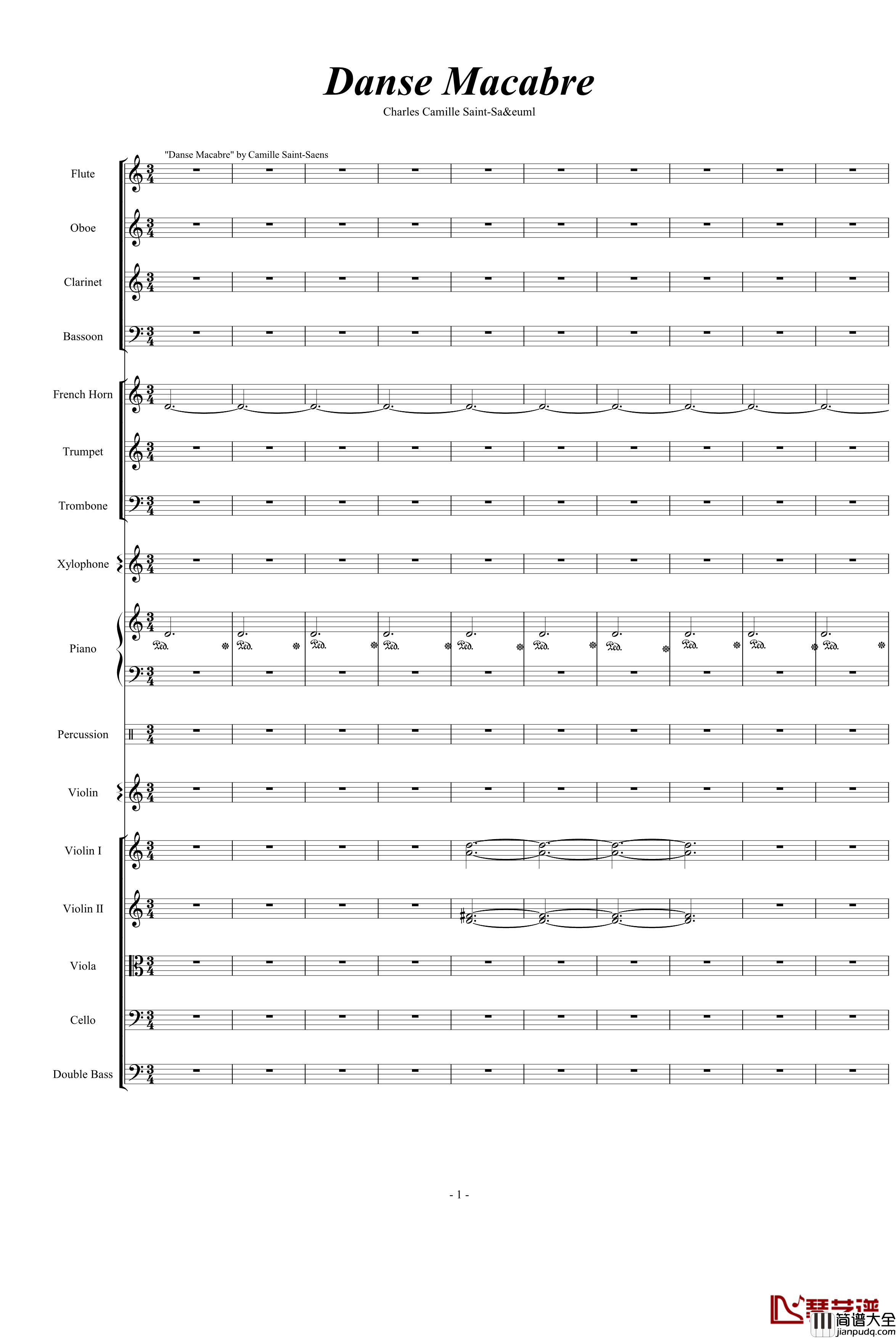 骷髅舞钢琴谱_死之舞_圣桑