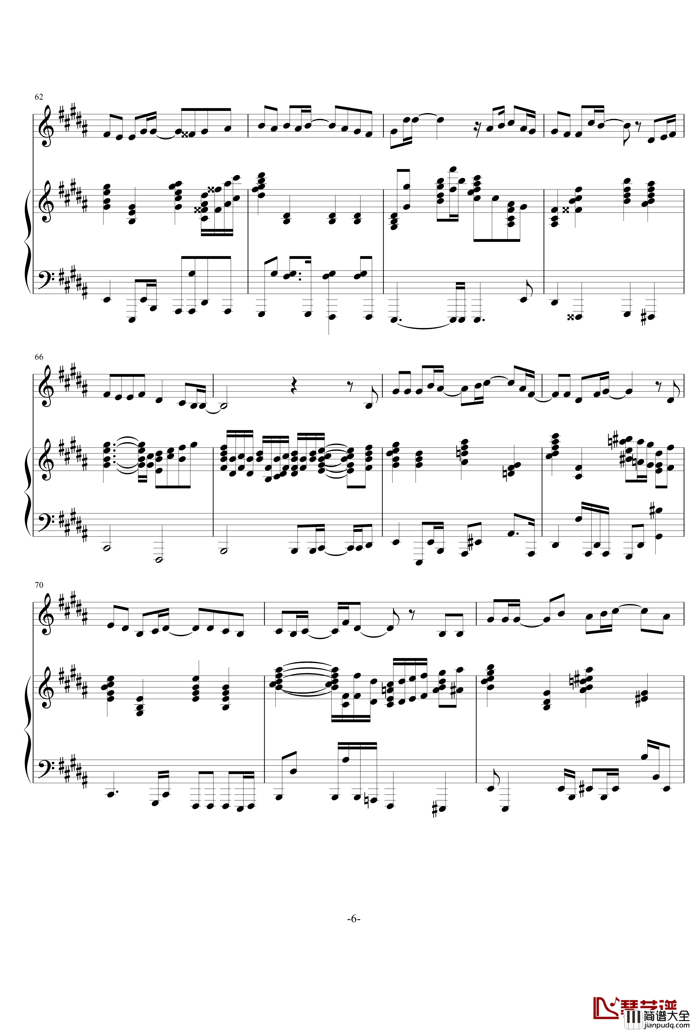 飘雪对不起,我爱你钢琴谱_飖翾版_影视