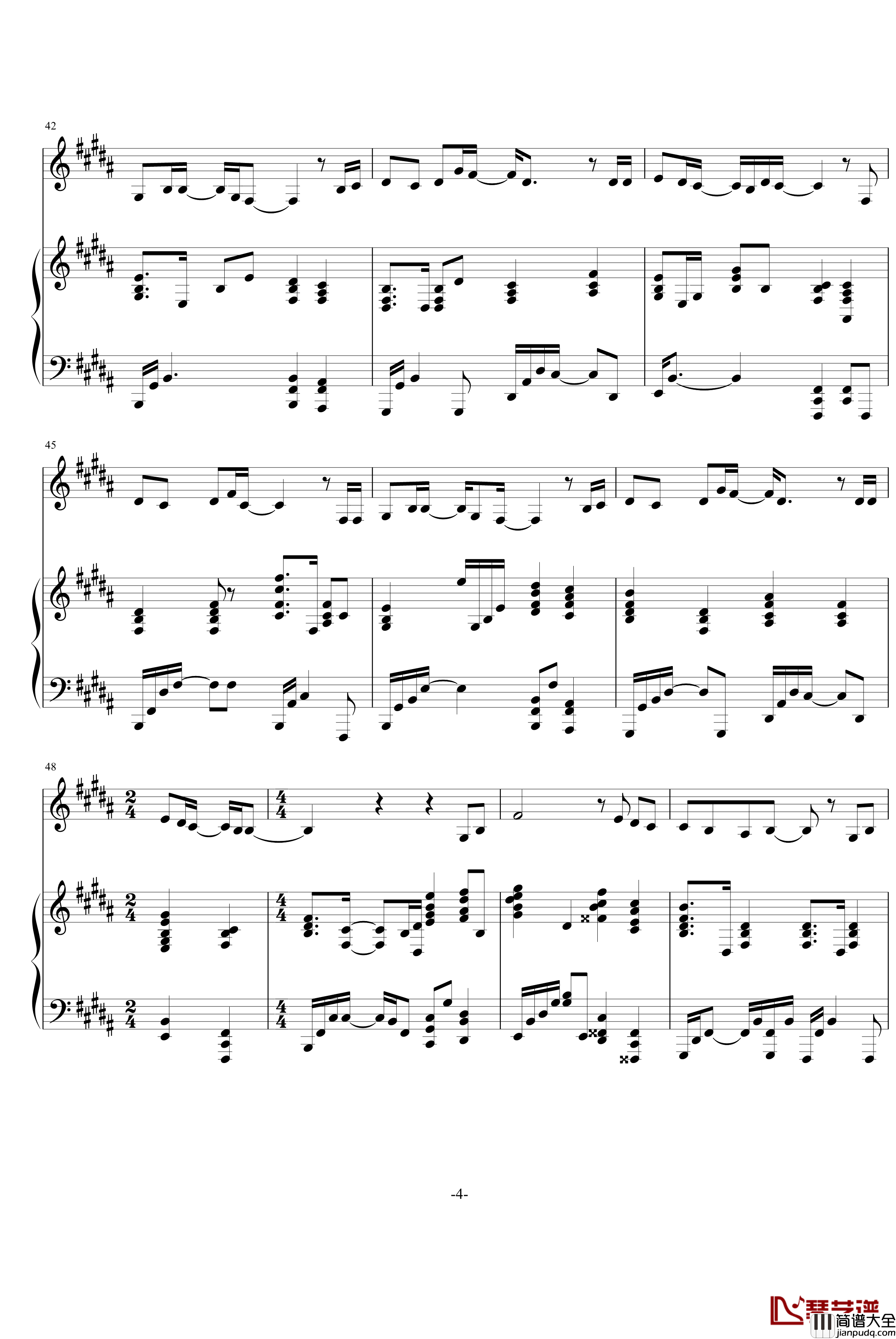 飘雪对不起,我爱你钢琴谱_飖翾版_影视