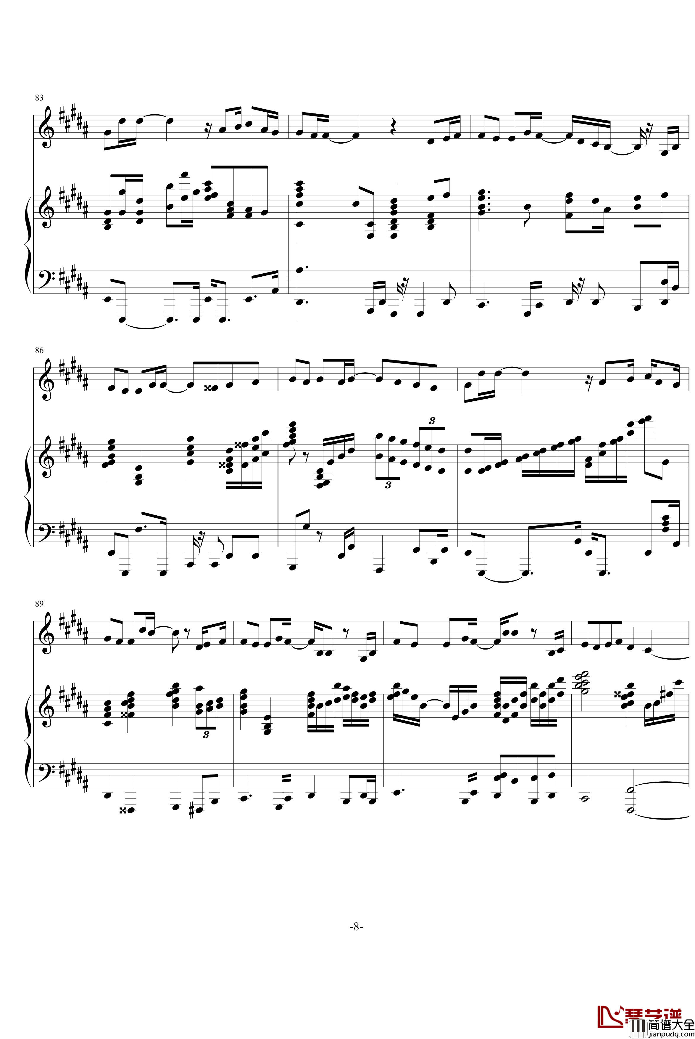 飘雪对不起,我爱你钢琴谱_飖翾版_影视