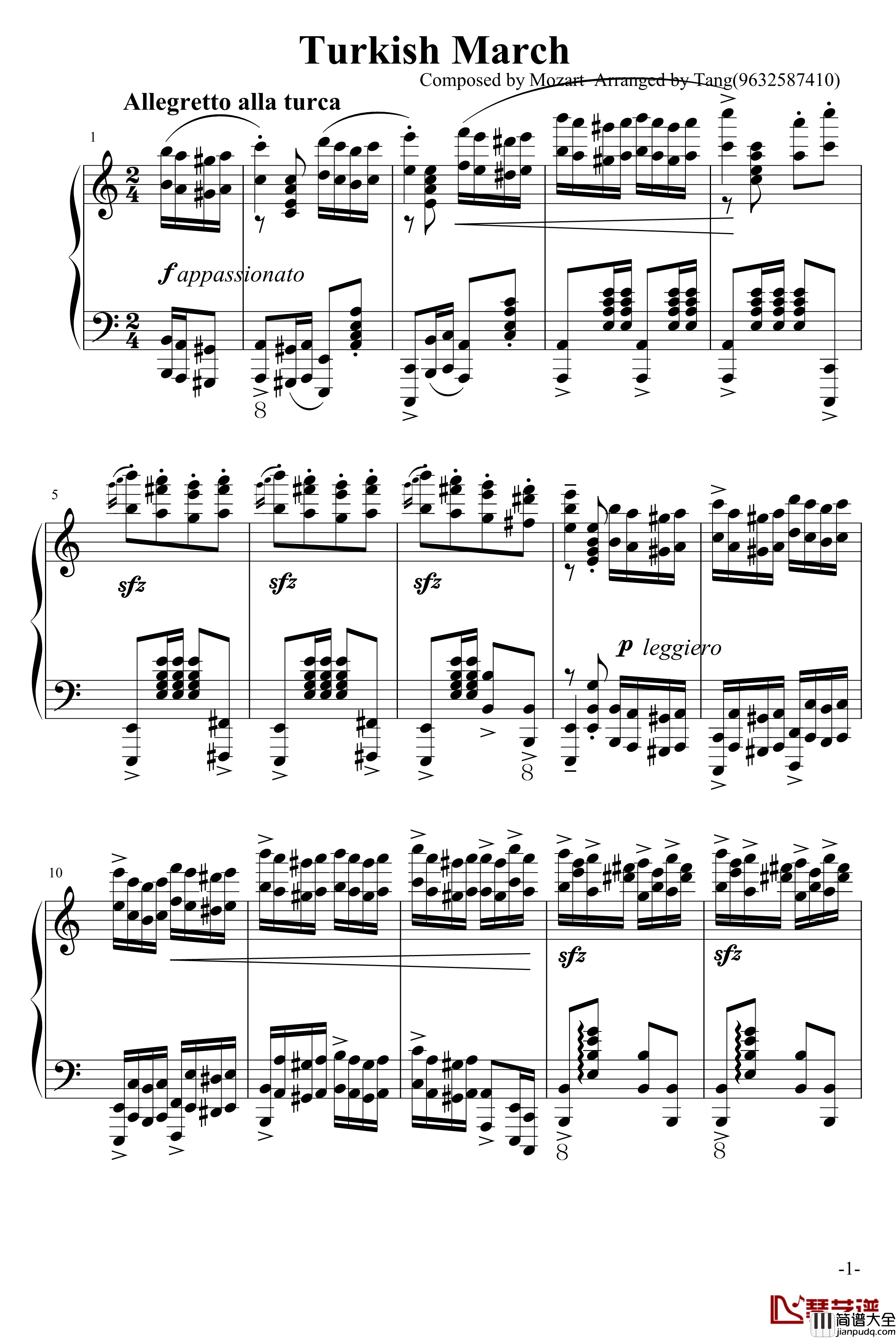 玩命版土耳其进行曲钢琴谱_莫扎特