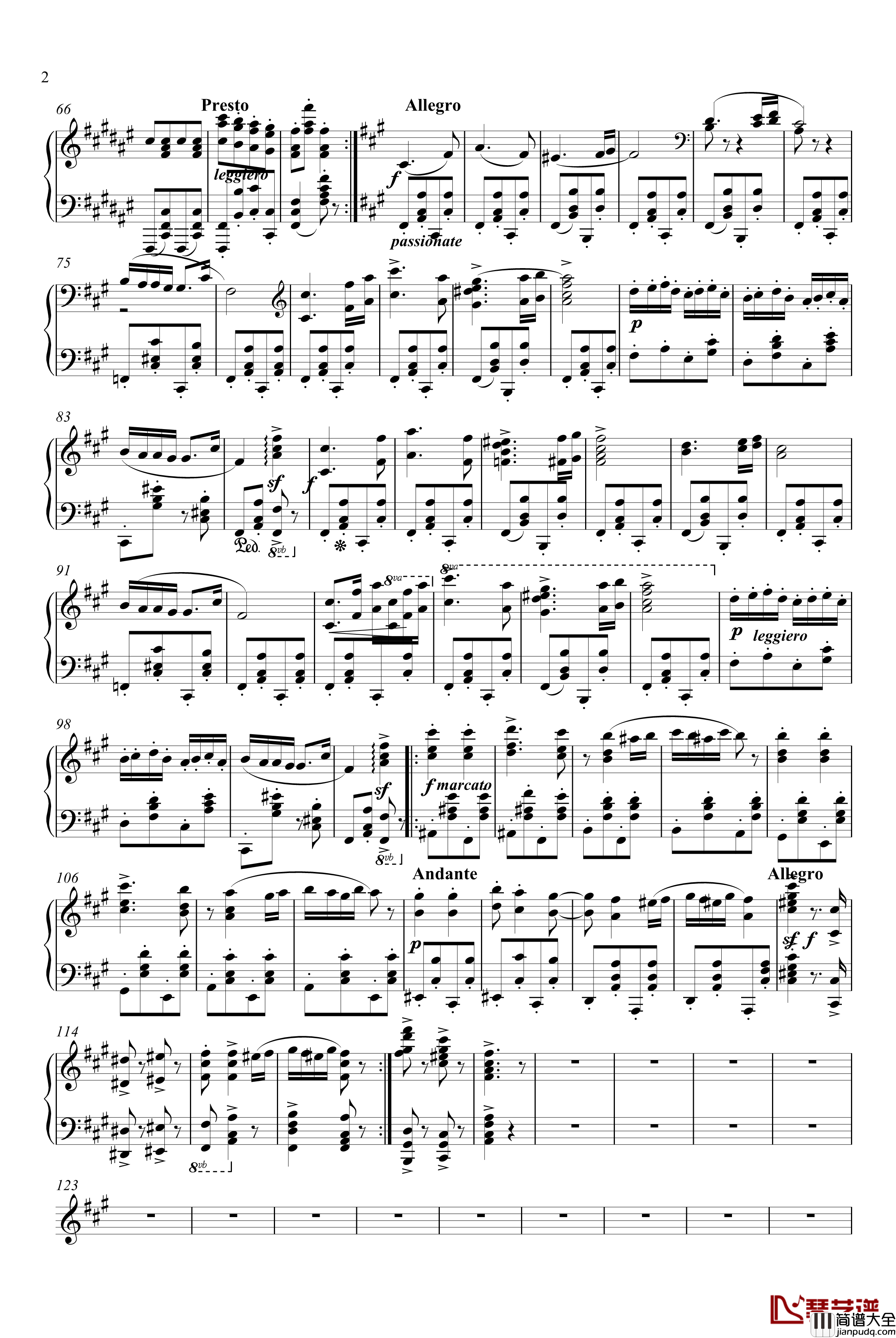 匈牙利舞曲第五号钢琴钢琴谱_独奏版_勃拉姆斯_Brahms