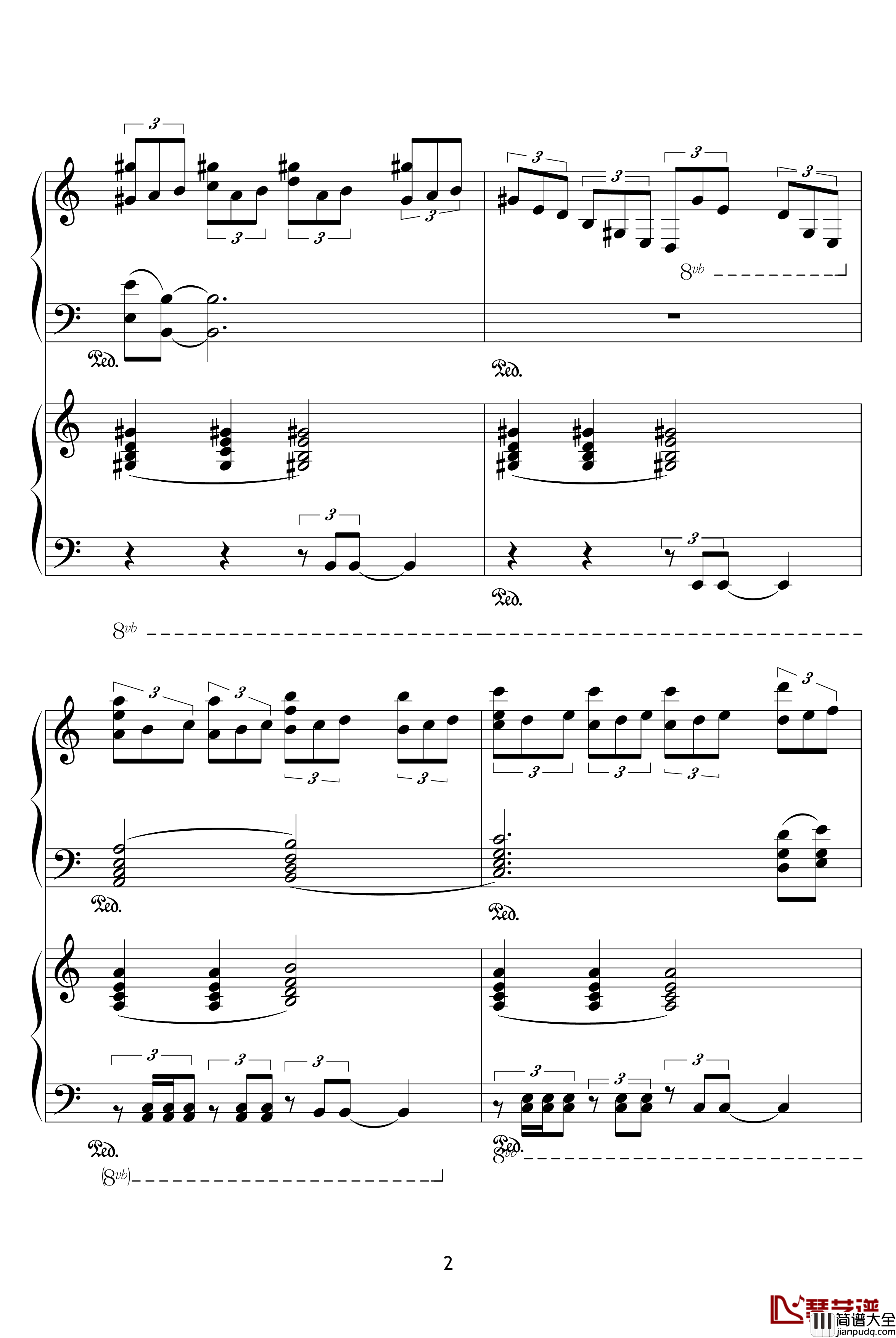 X战记插曲钢琴谱_宿命_双钢琴版_影视