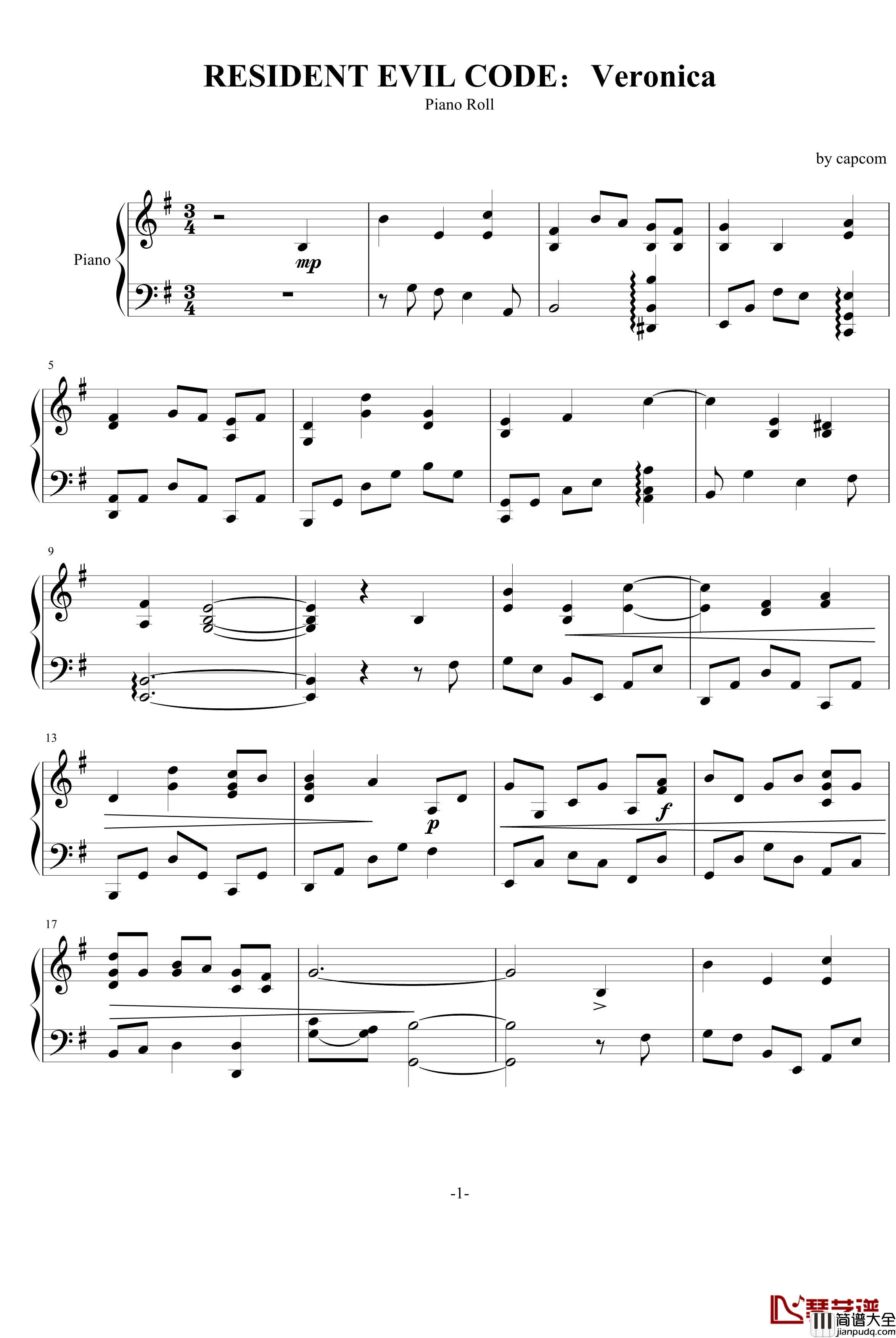 生化危机维罗妮卡钢琴谱_游戏