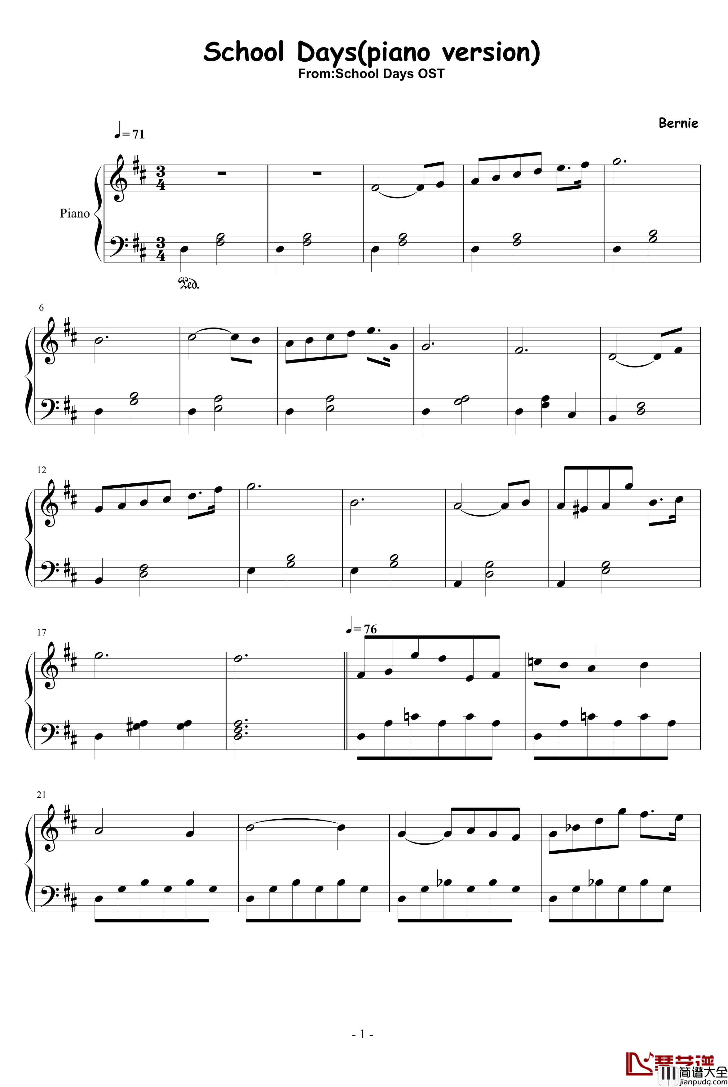 School_Days钢琴谱_piano_version_日在校园_动漫影视