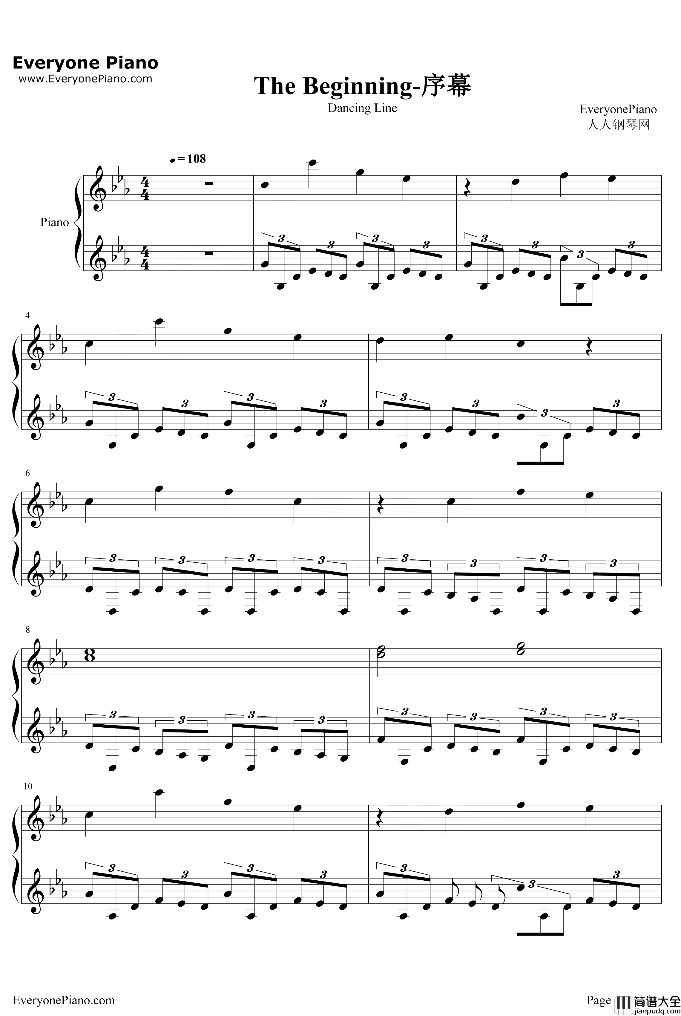 The_Beginning钢琴谱_猎豹移动公司_序幕_跳舞的线