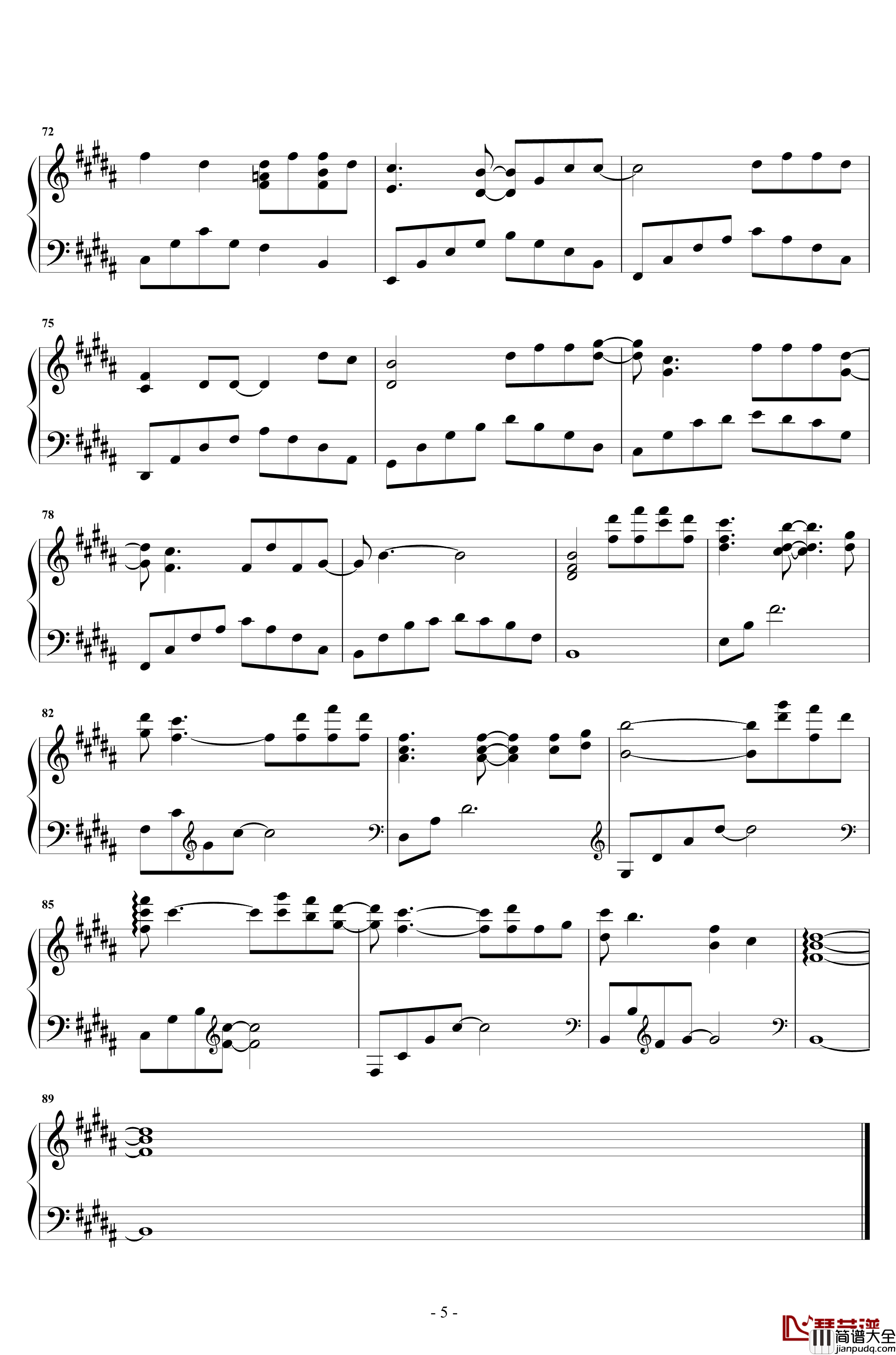 故梦钢琴谱_原声独奏_双笙