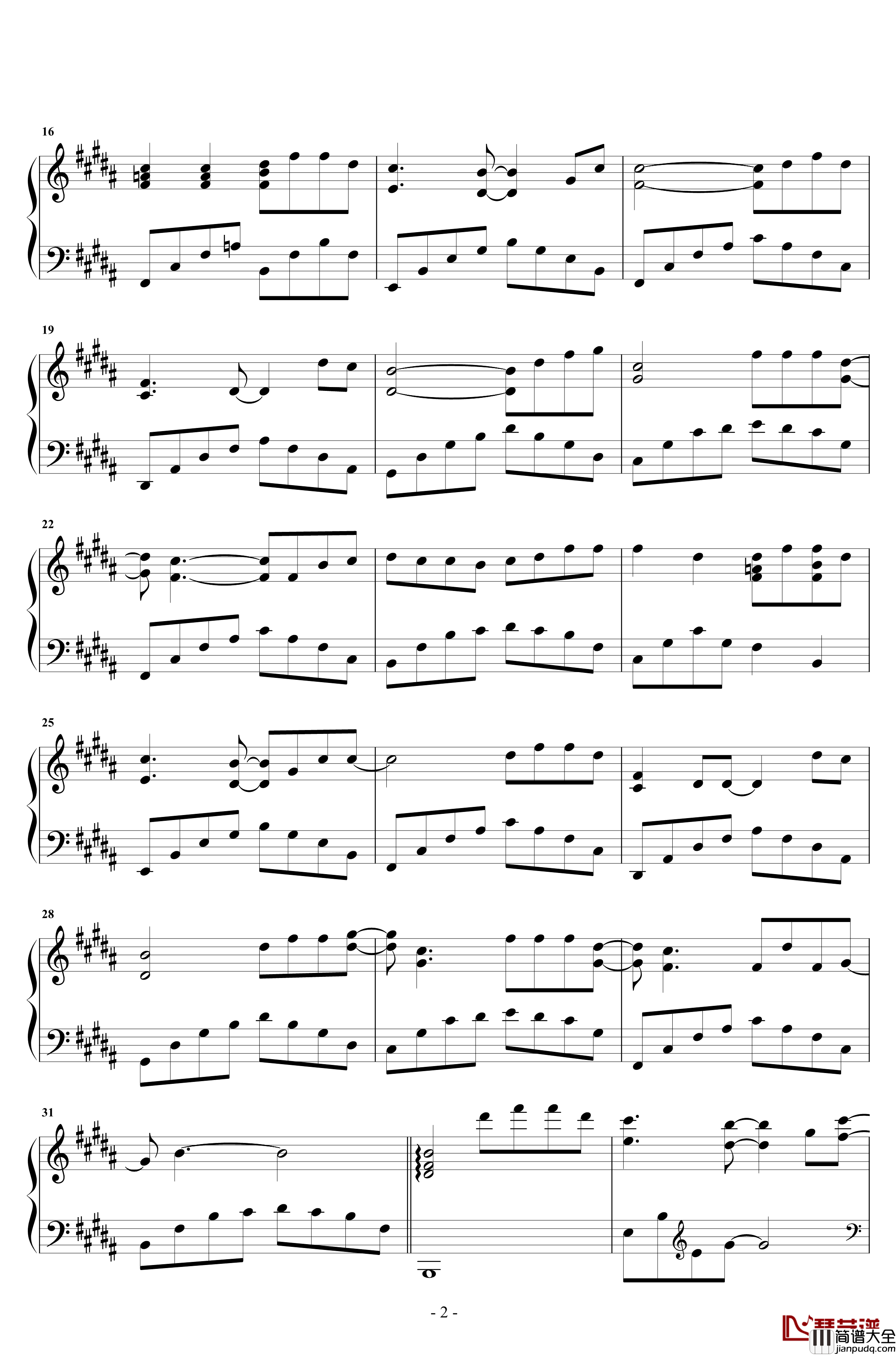 故梦钢琴谱_原声独奏_双笙