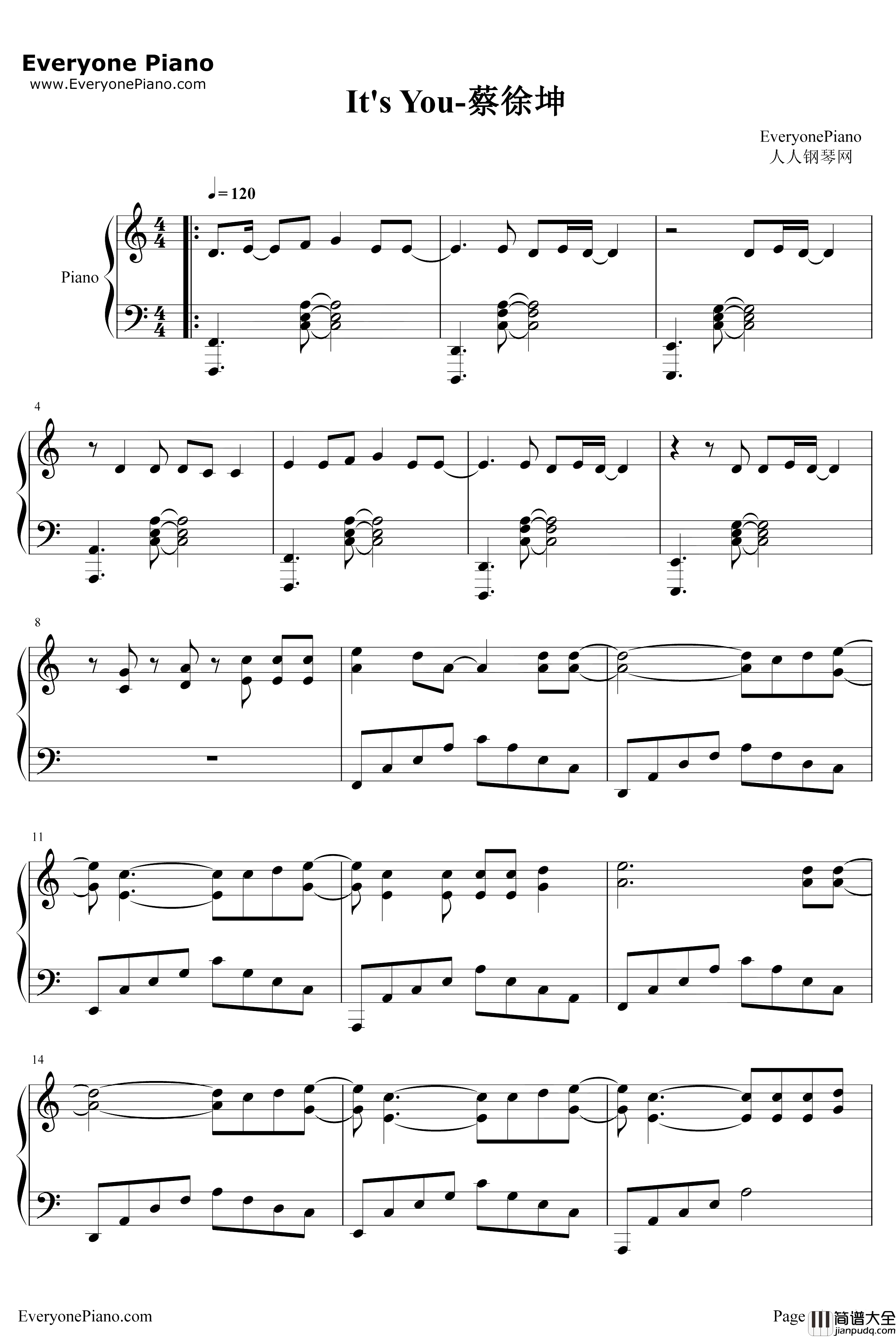 Its_You钢琴谱_蔡徐坤