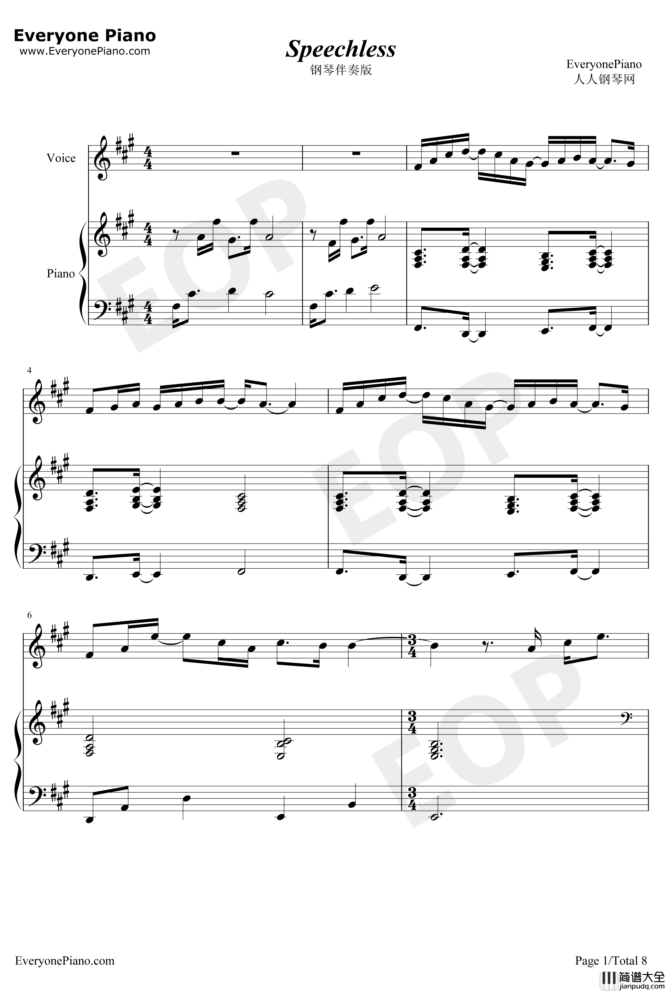 Speechless钢琴谱_AlanMenken_钢琴伴奏版_阿拉丁OST