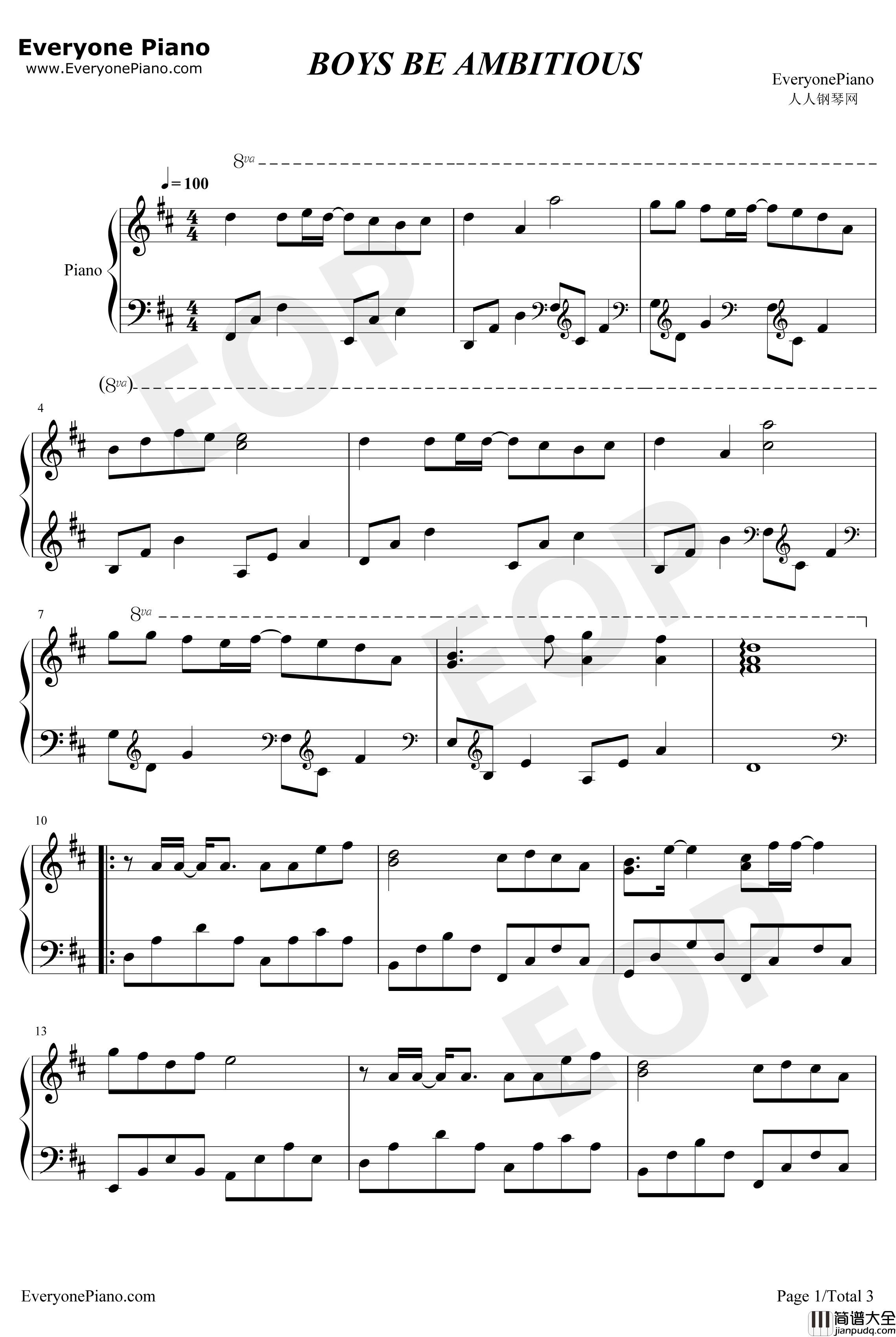 BOYS_BE_AMBITIOUS钢琴谱_三重野瞳_超魔神英雄传ED