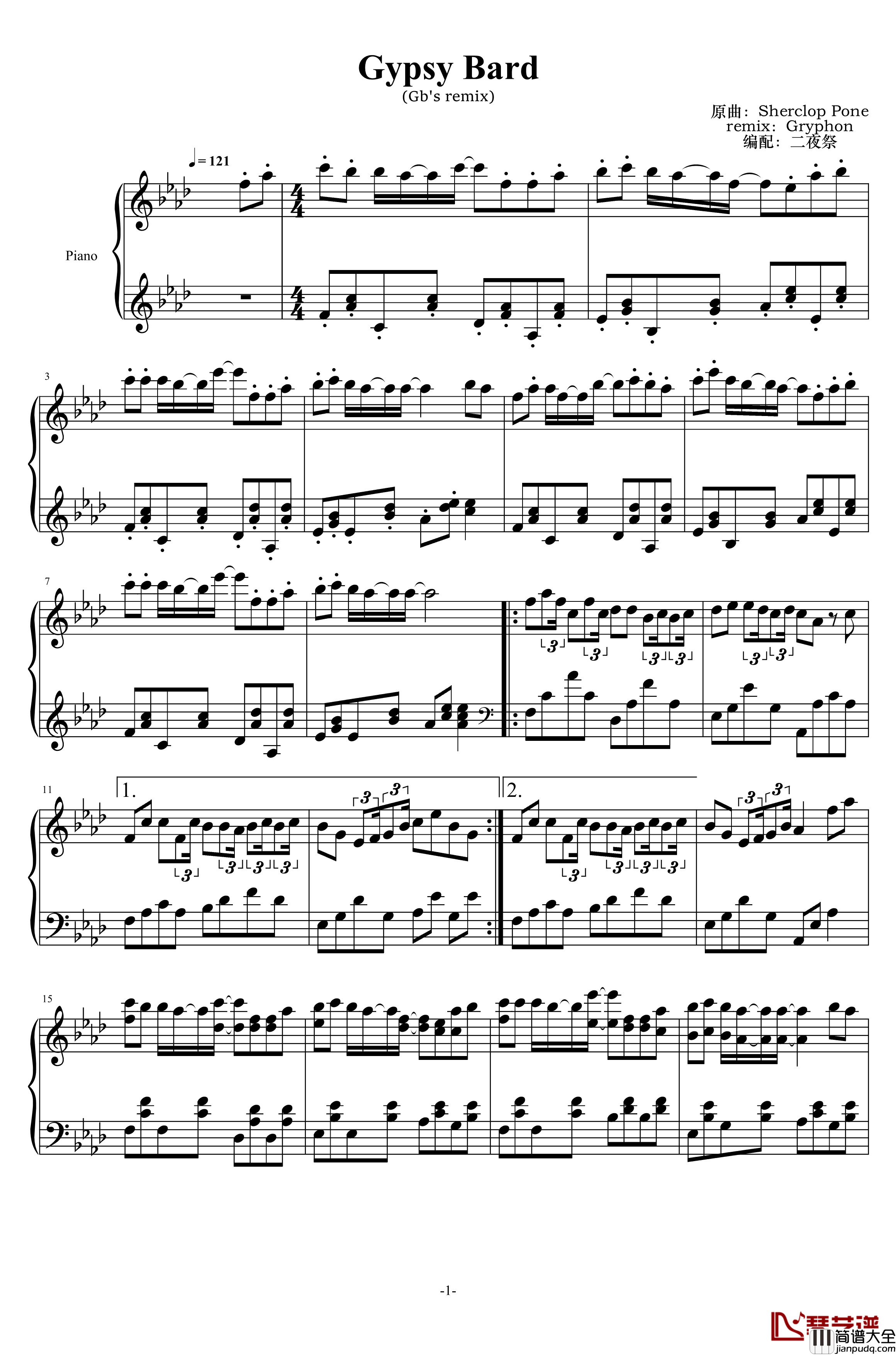 Gypsy_Bard钢琴谱_Remix_友谊是巫术