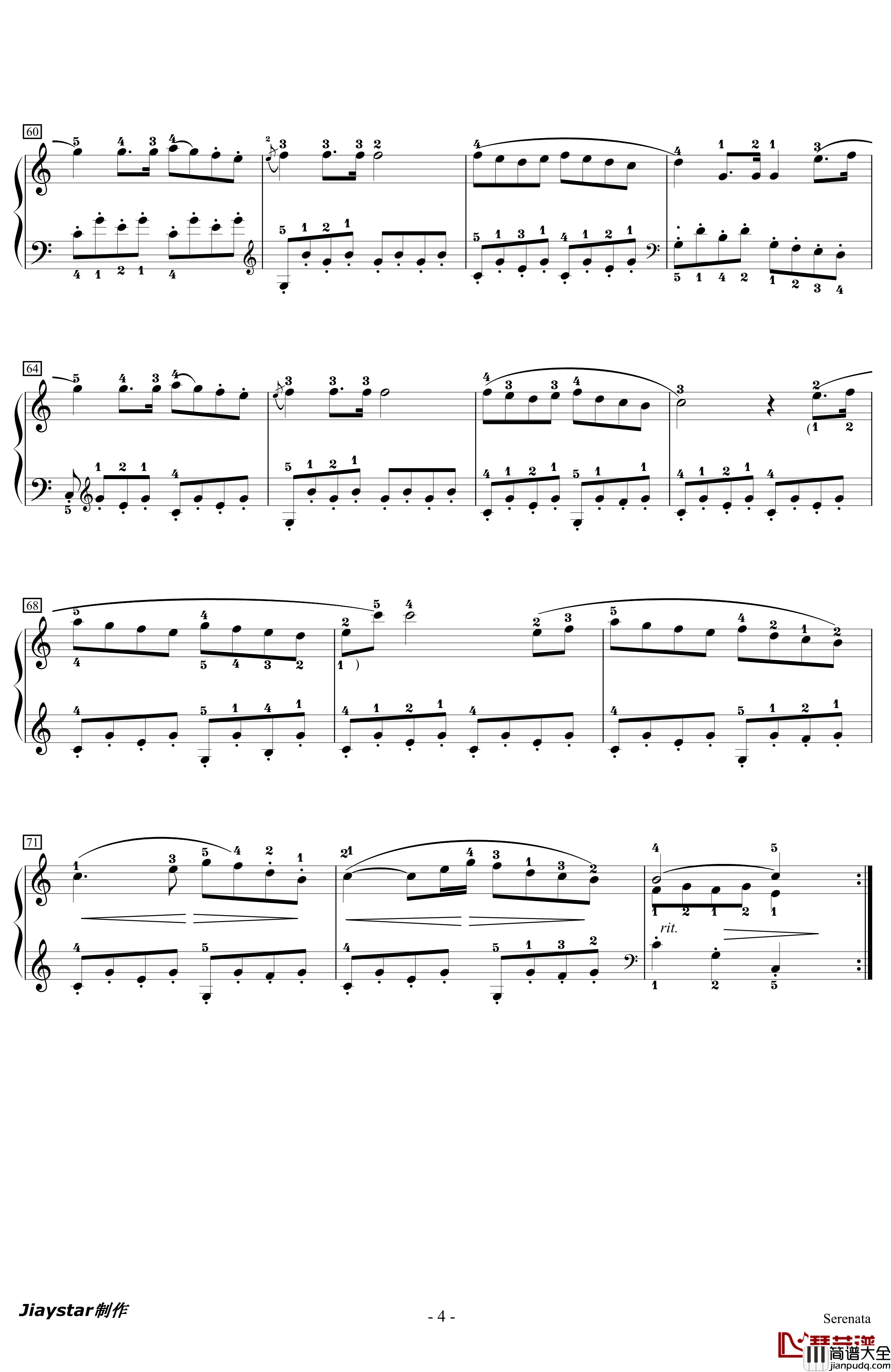 小夜曲钢琴谱_如歌的行板_附指法_海顿