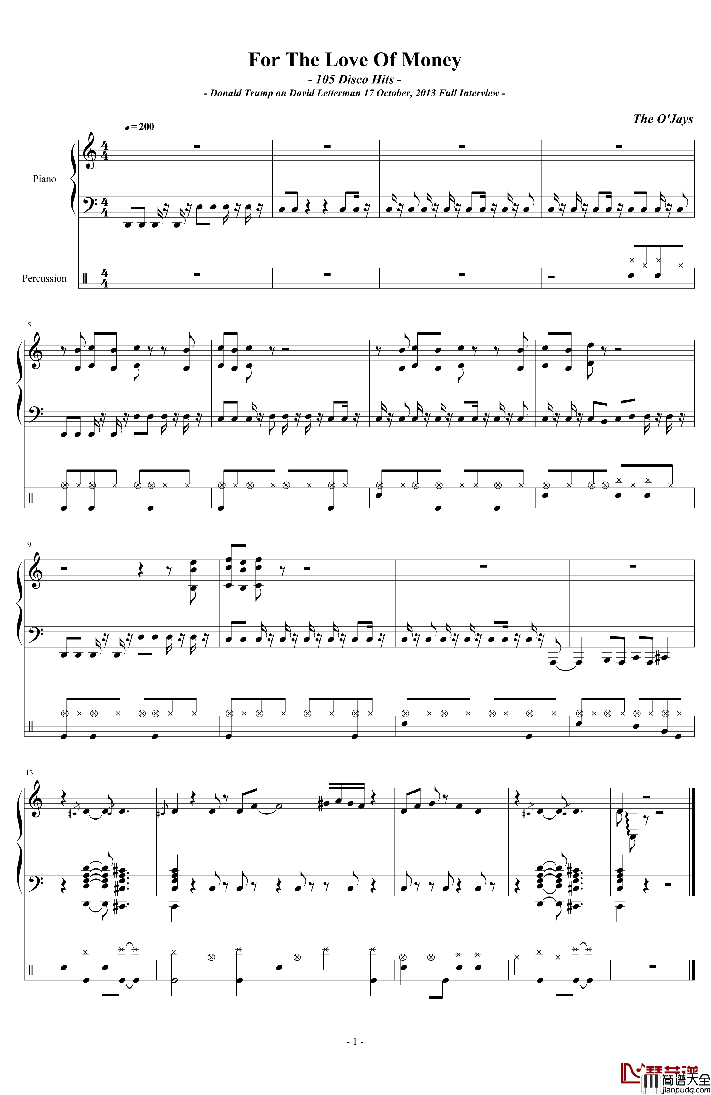 特朗普登场奏乐钢琴谱_For_The_Love_Of_Money_the_o'jays