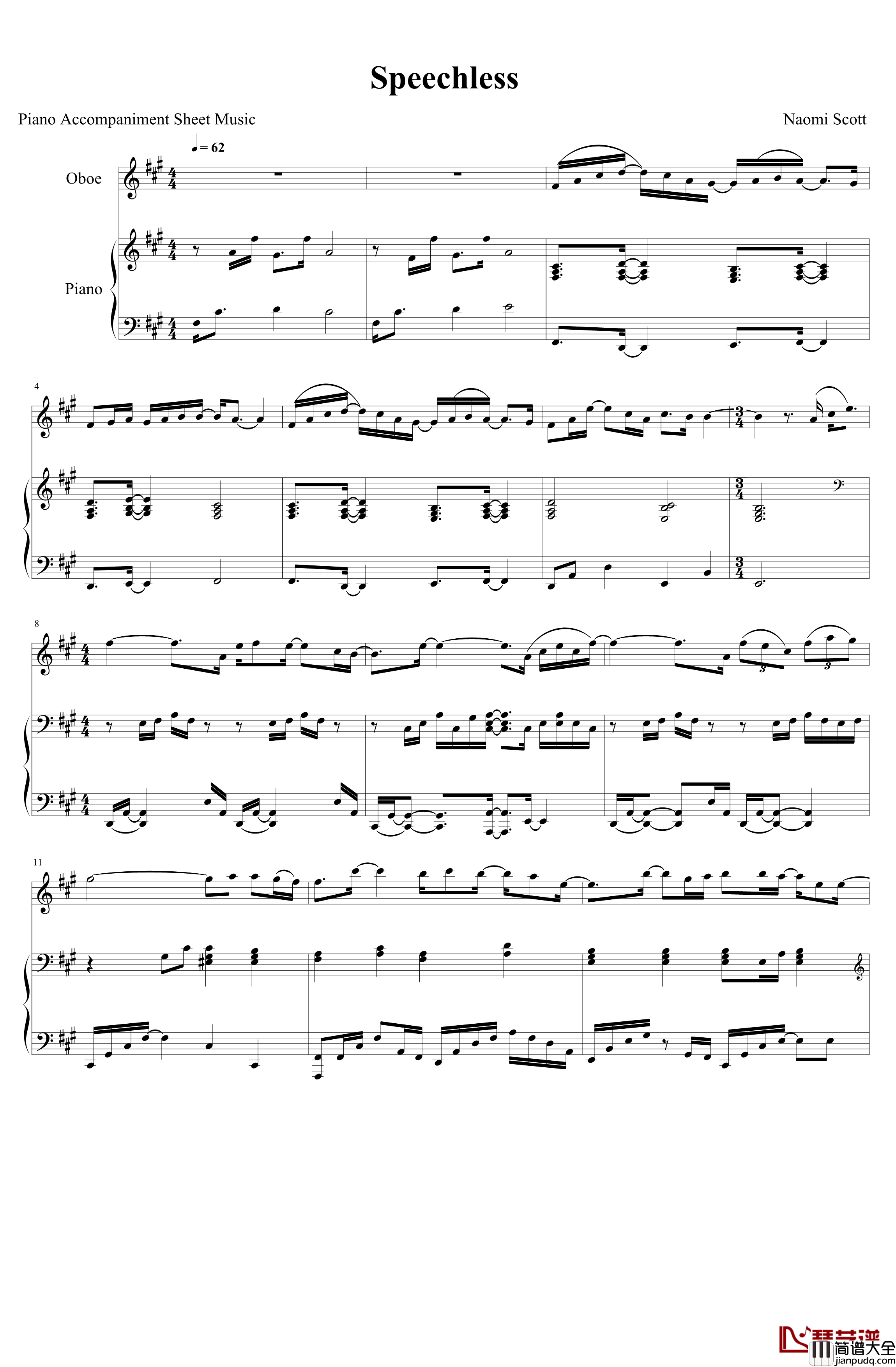 Speechless钢琴谱_鋼琴伴奏版_Disney