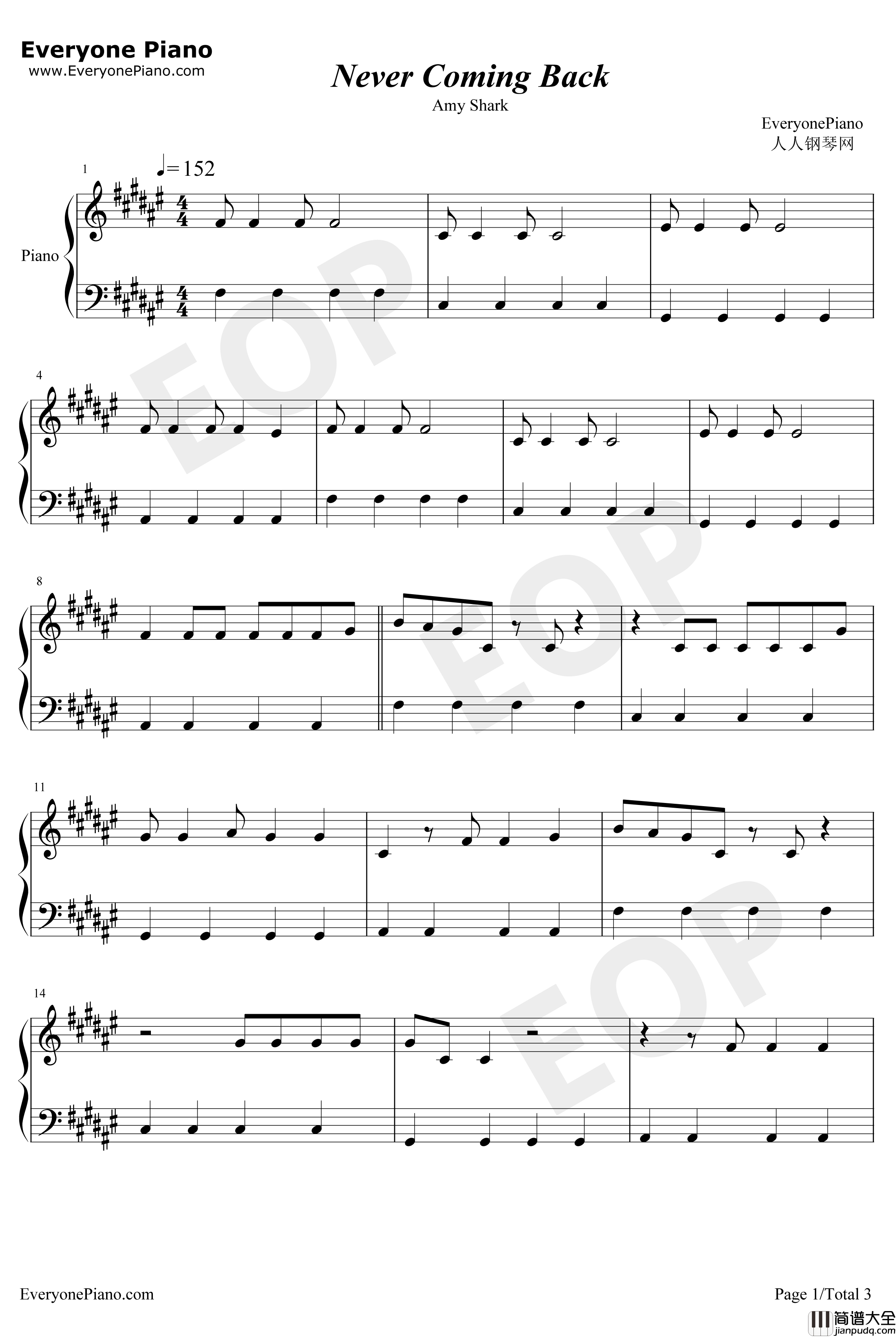 Never_Coming_Back钢琴谱_AmyShark