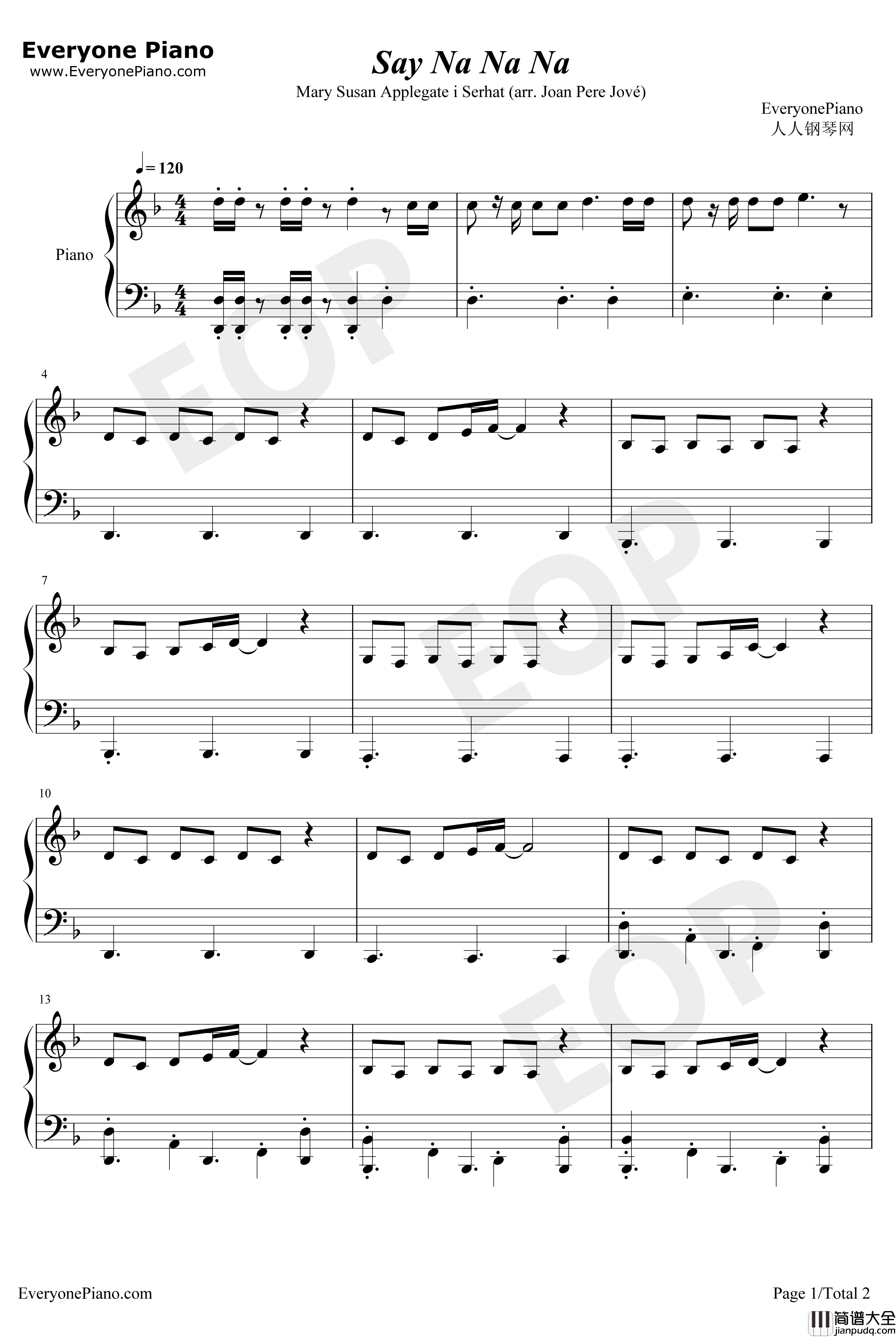 Say_Na_Na_Na钢琴谱_Serhat_2019年欧洲歌唱大赛