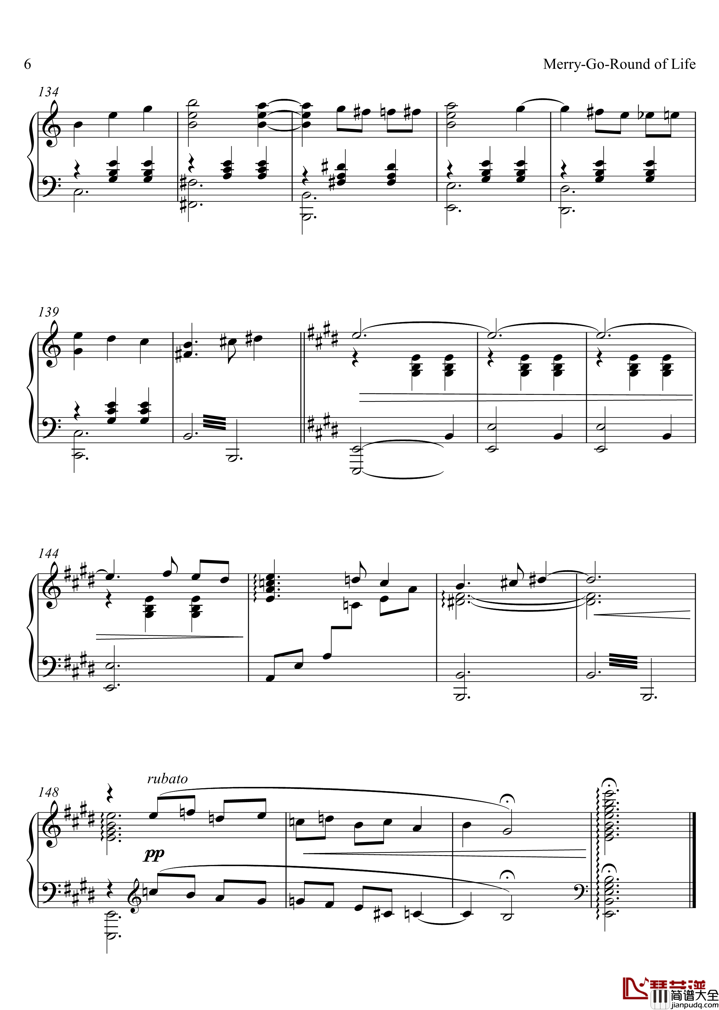 人生的旋转木马钢琴谱_哈尔的移动城堡_久石让