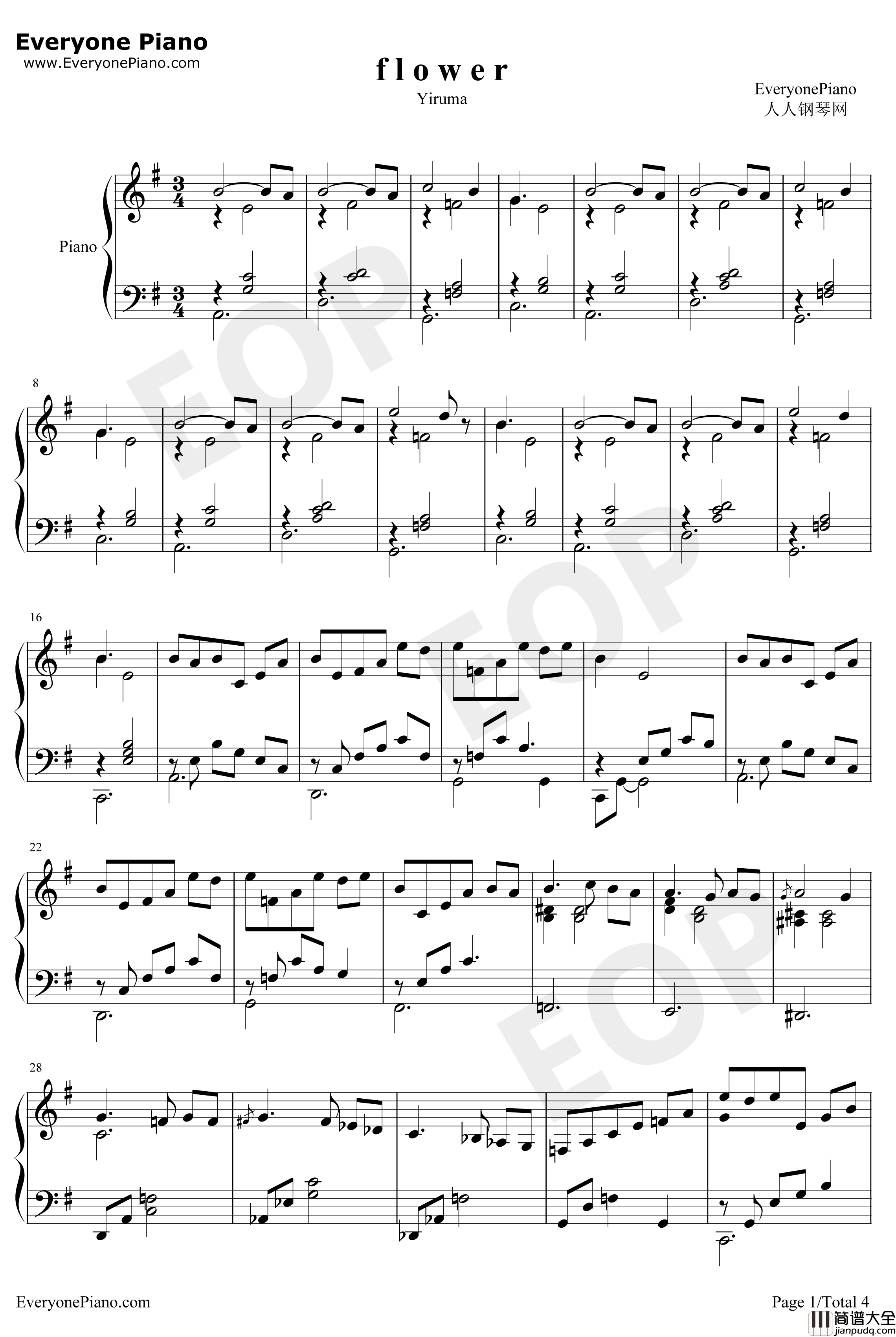 flower钢琴谱_李闰珉