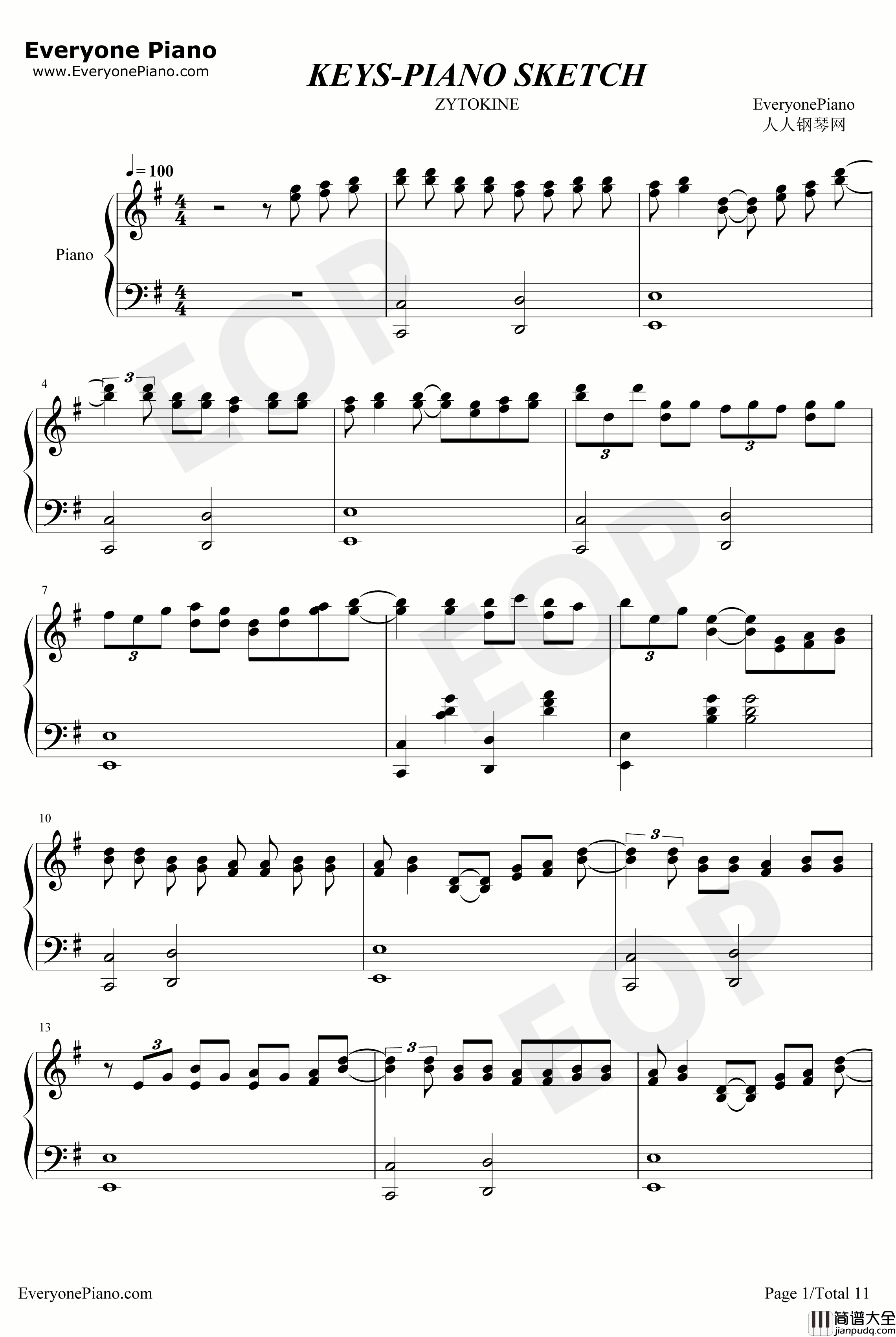 KEYS钢琴谱_ZYTOKINE_PIANOSKETCH