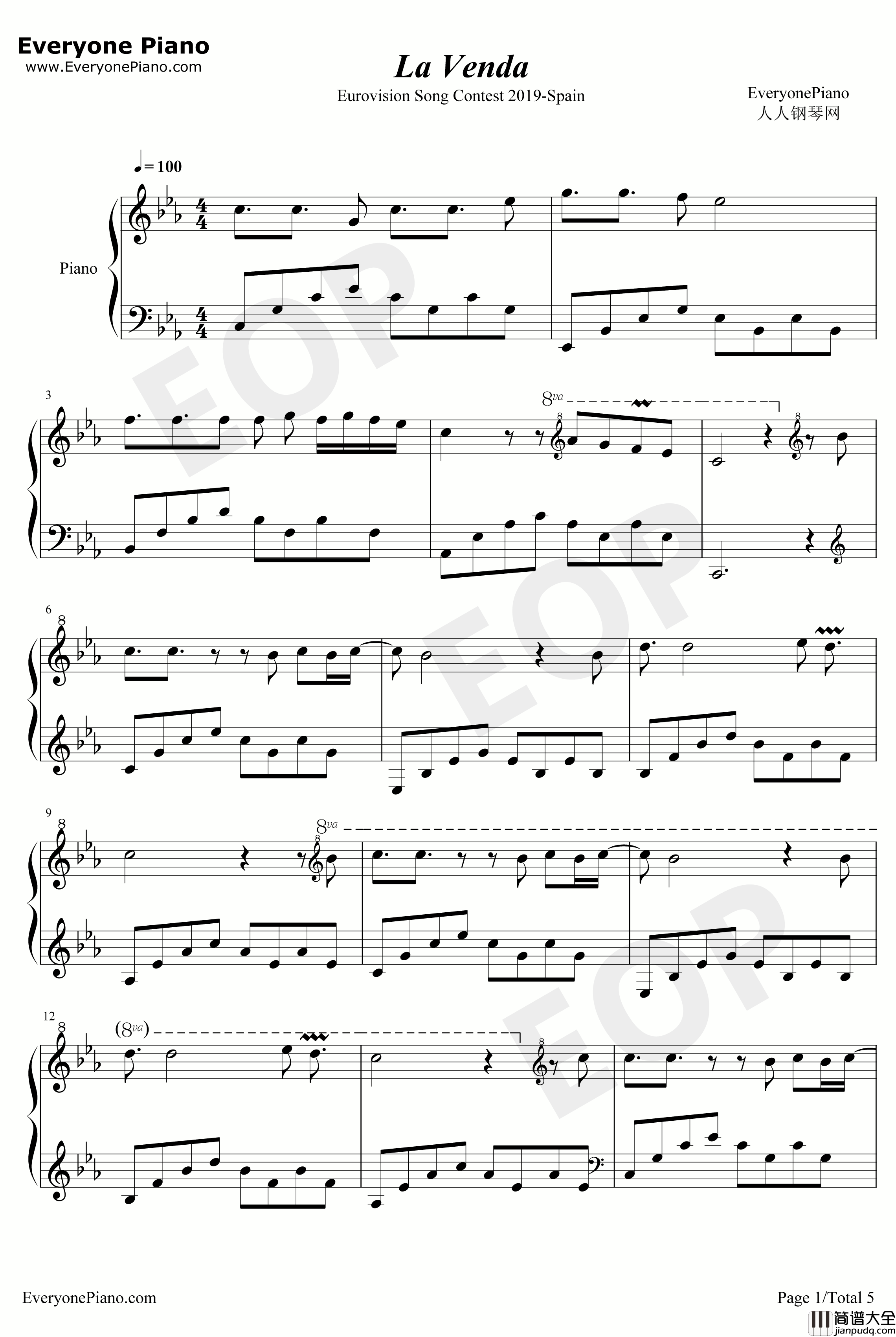 La_Venda钢琴谱_Miki_2019年欧洲歌唱大赛