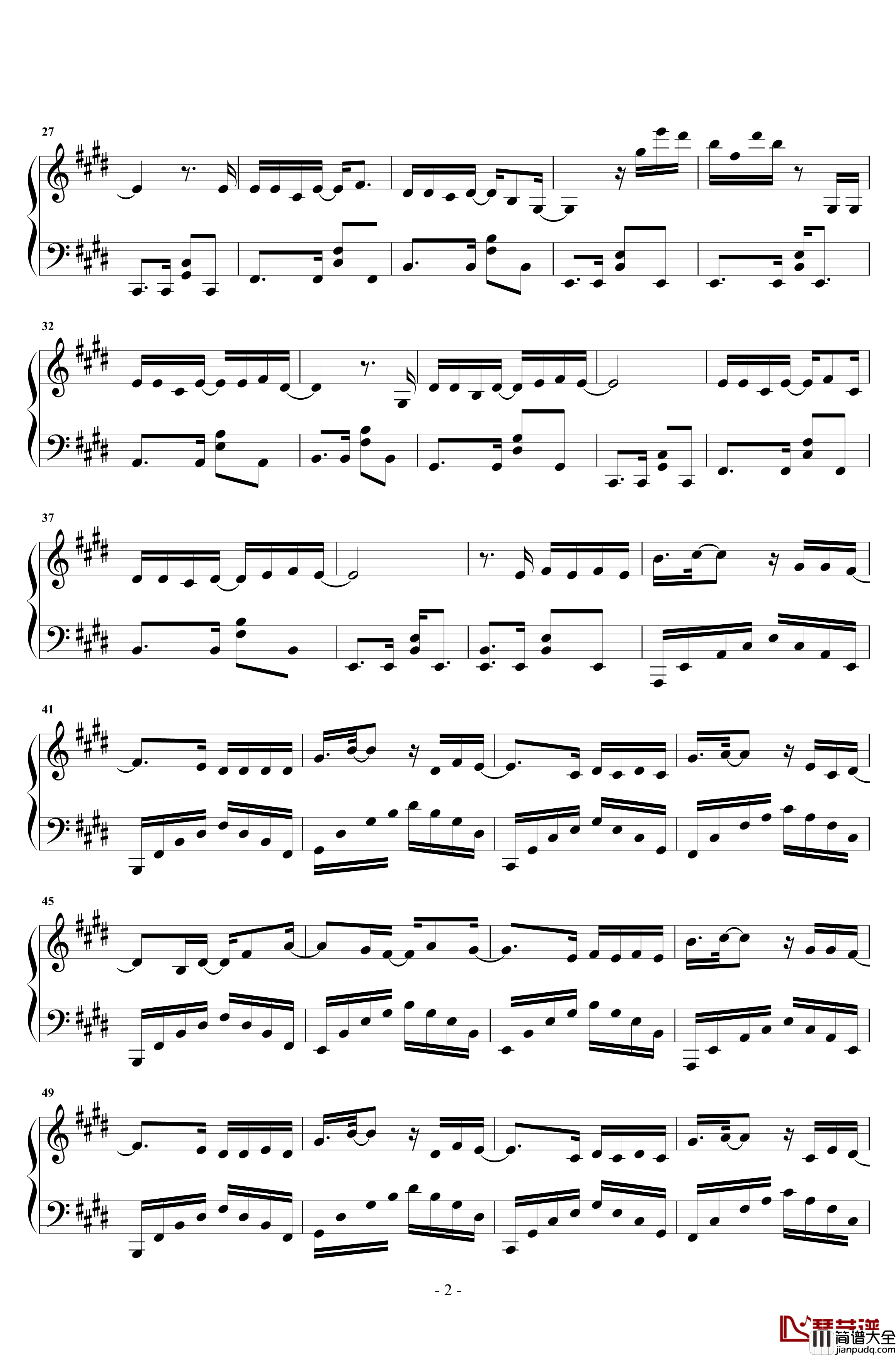 暧昧钢琴谱_原声独奏_薛之谦